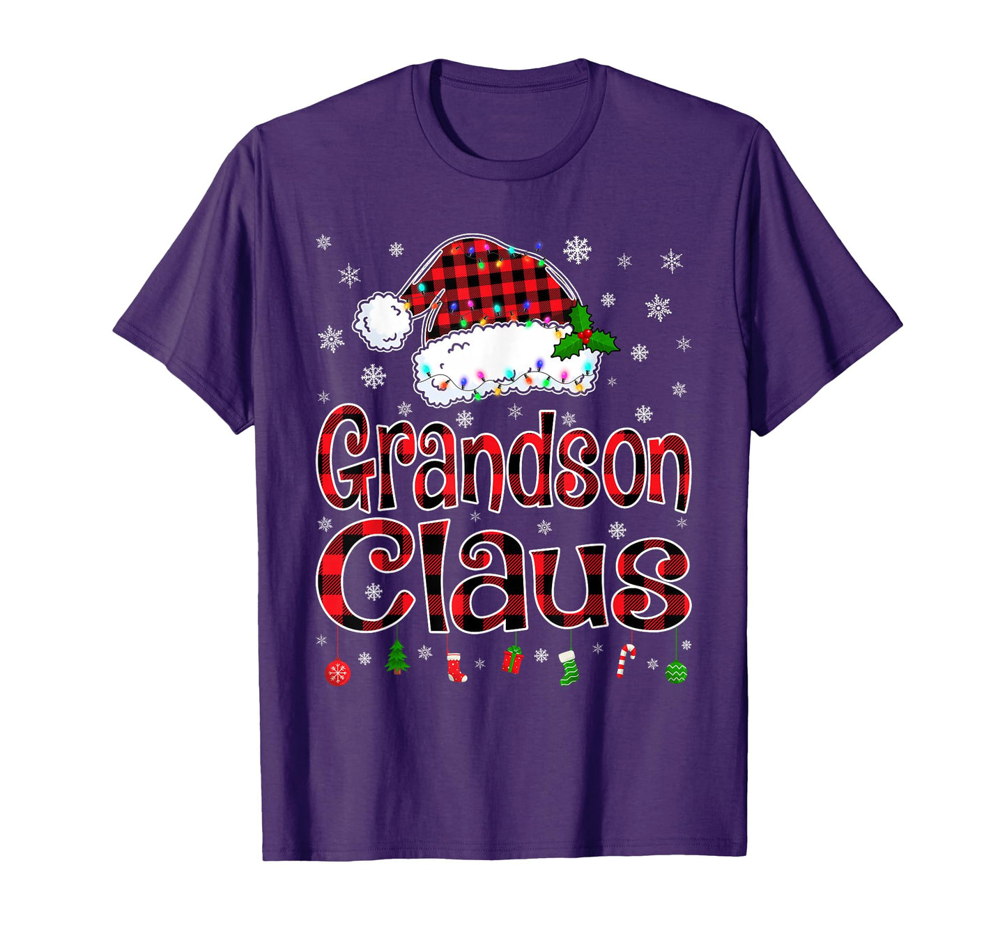 Grandson Claus Christmas Lights Xmas Pajama Matching Family T-Shirt