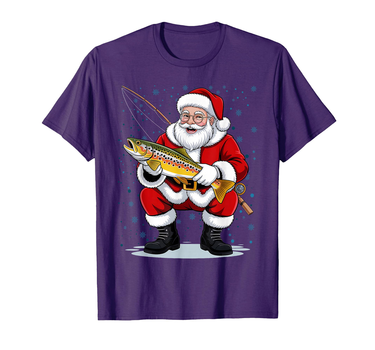 Funny Christmas Santa Clause Fishing for Brown Trout T-Shirt