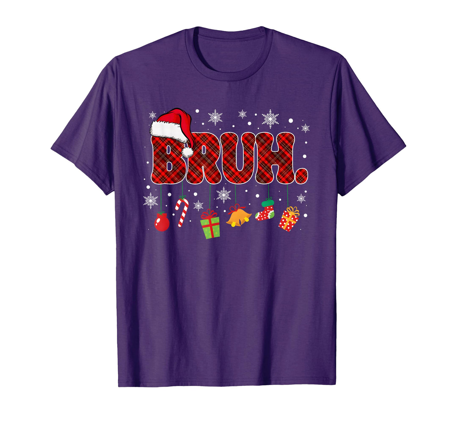 Bruh Funny Christmas Red Plaid Teens Boys Kids Xmas Pajamas T-Shirt