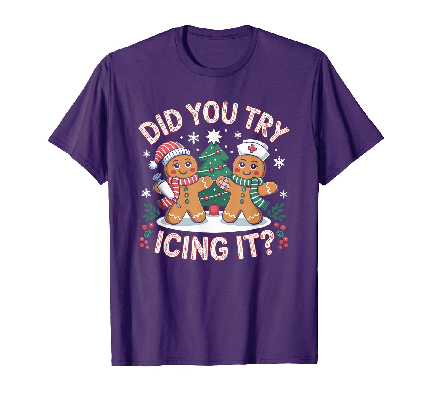 Did You Try Icing It Retro Christmas Gingerbread Nurse Squad T-Shirt