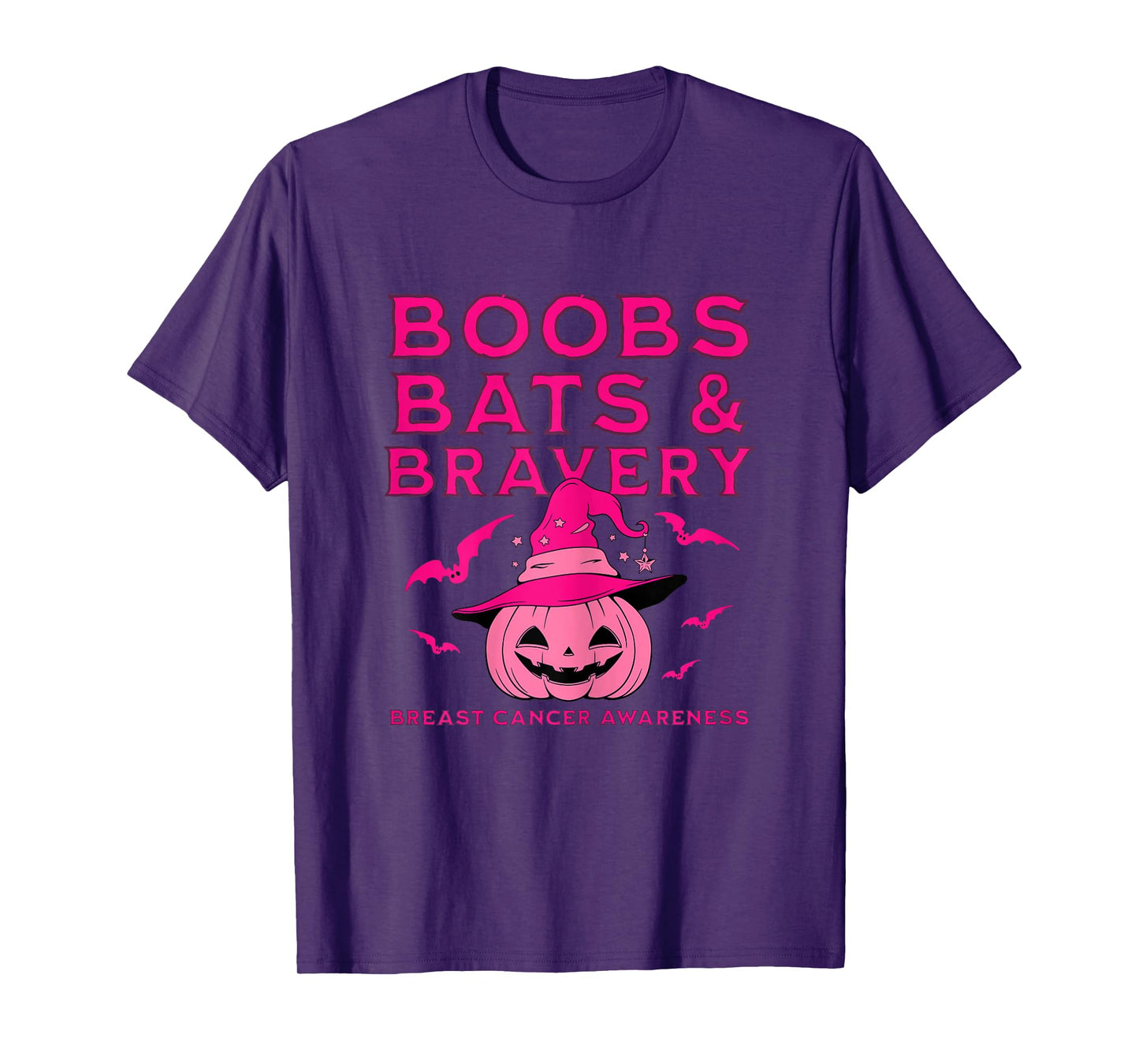 Boobs Bats & Bravery Breast Cancer Awareness Halloween Pink T-Shirt