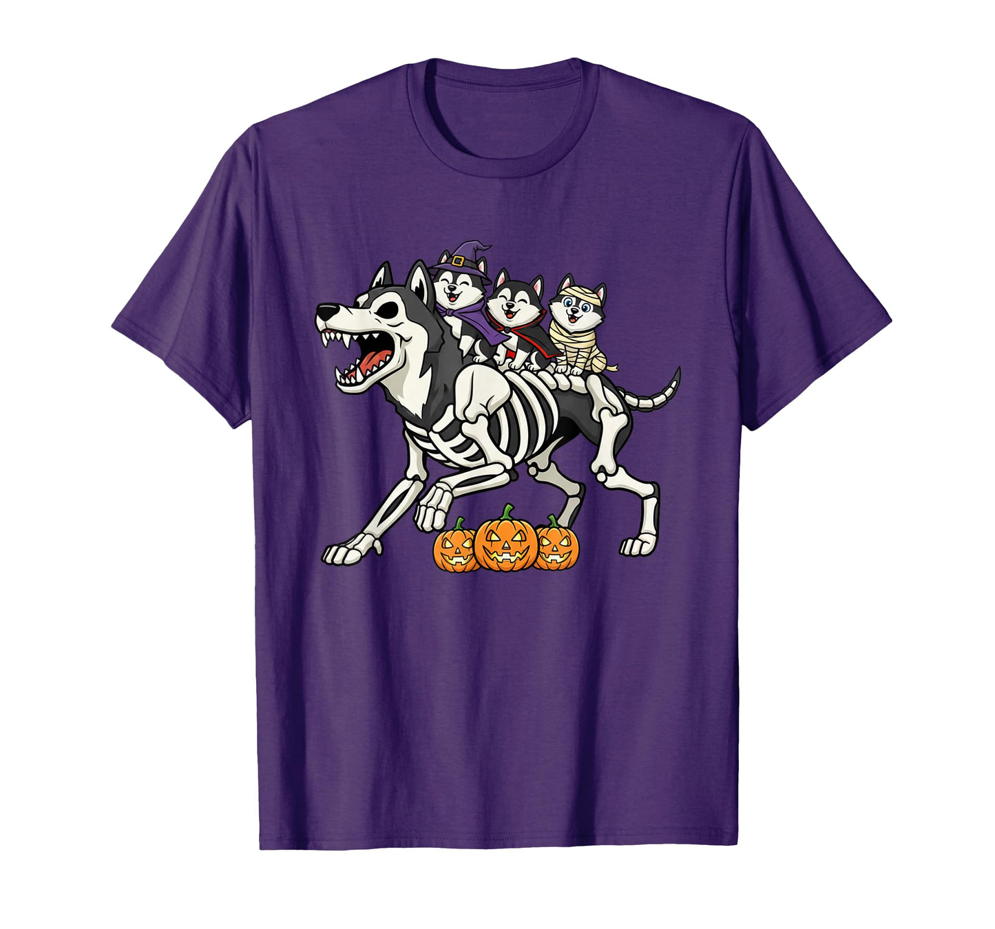 Siberian Husky Skeleton Mummy Witch Halloween Mens Womens T-Shirt