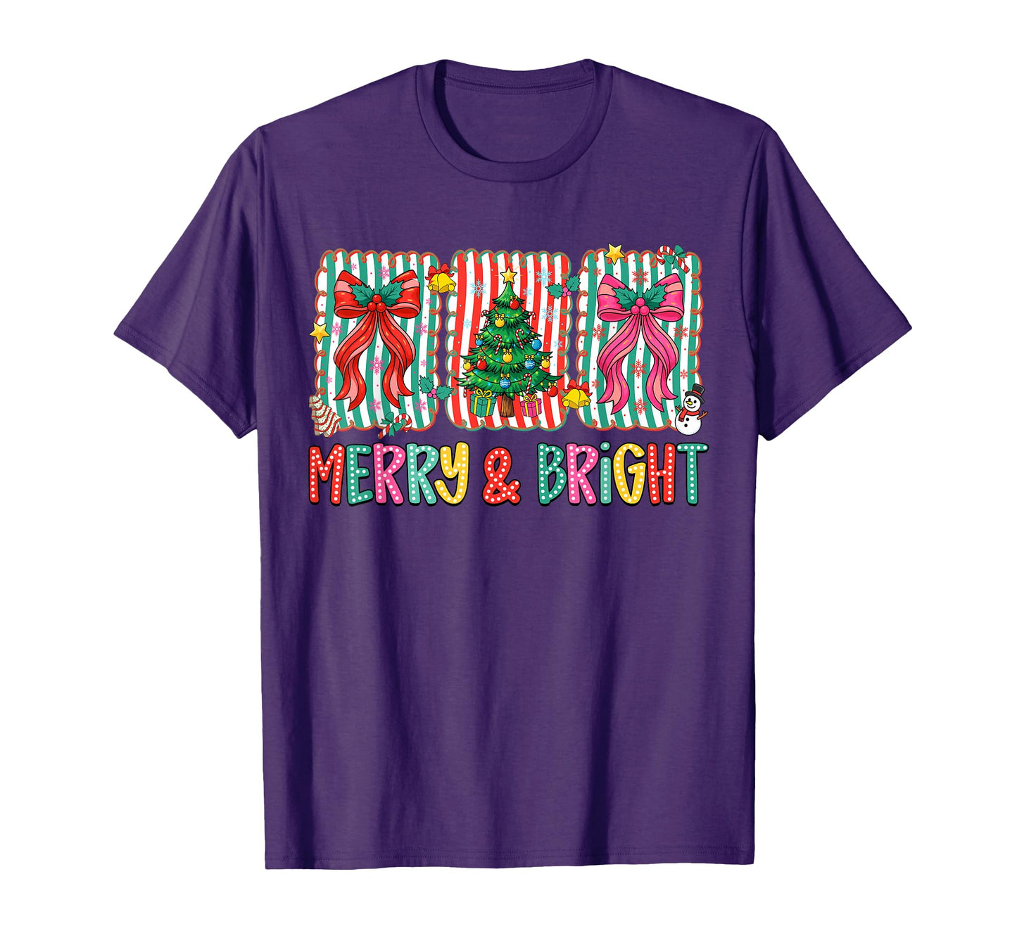 Merry and Bright Preppy Christmas Tree Coquette Bow Women T-Shirt