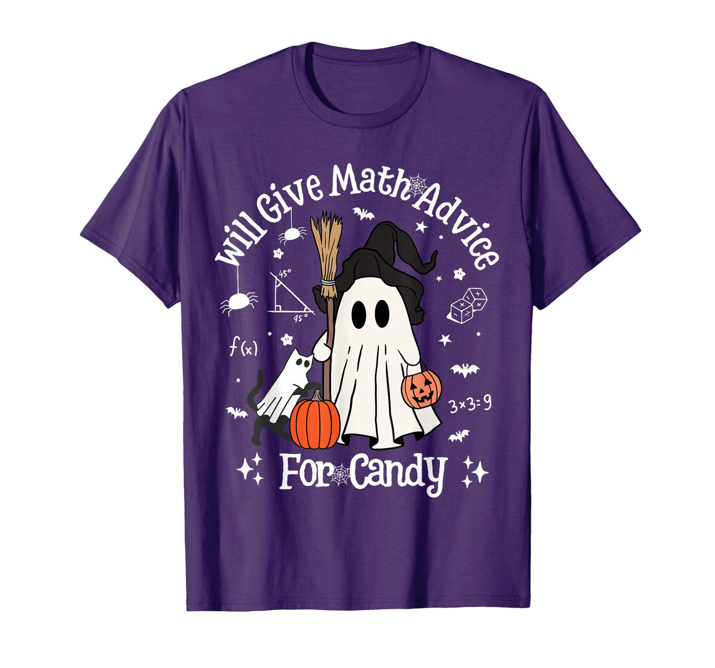 Funny Math Teachers Halloween Ghost Woman Kid Girl Cat Lover T-Shirt