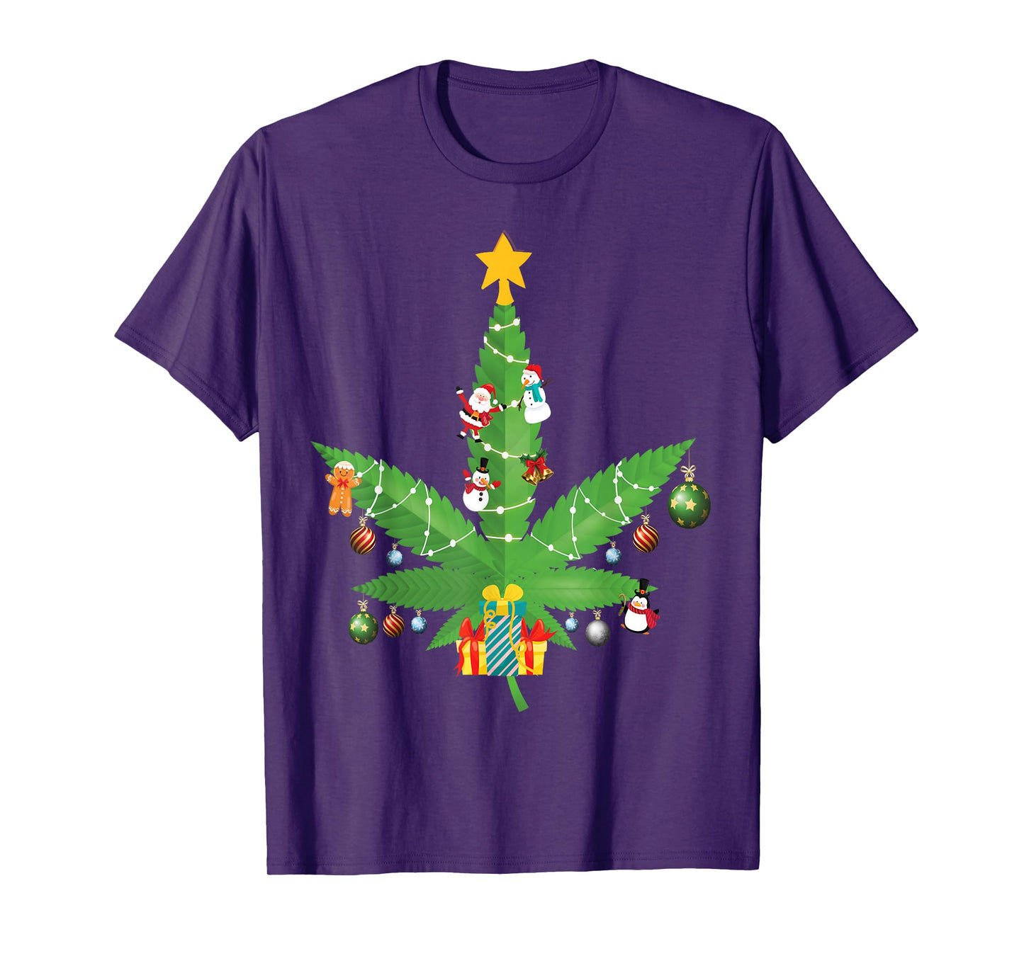 Funny Weed Leaf Christmas Tree Marijuana Stoner 420 Tee T-Shirt