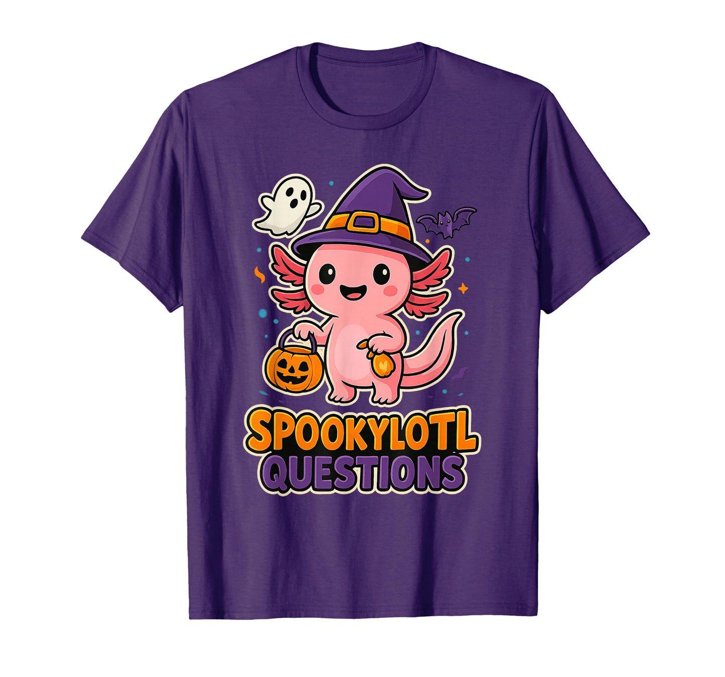 Funny Halloween Axolotl Spookylotl Pumpkin Kawaii Question T-Shirt