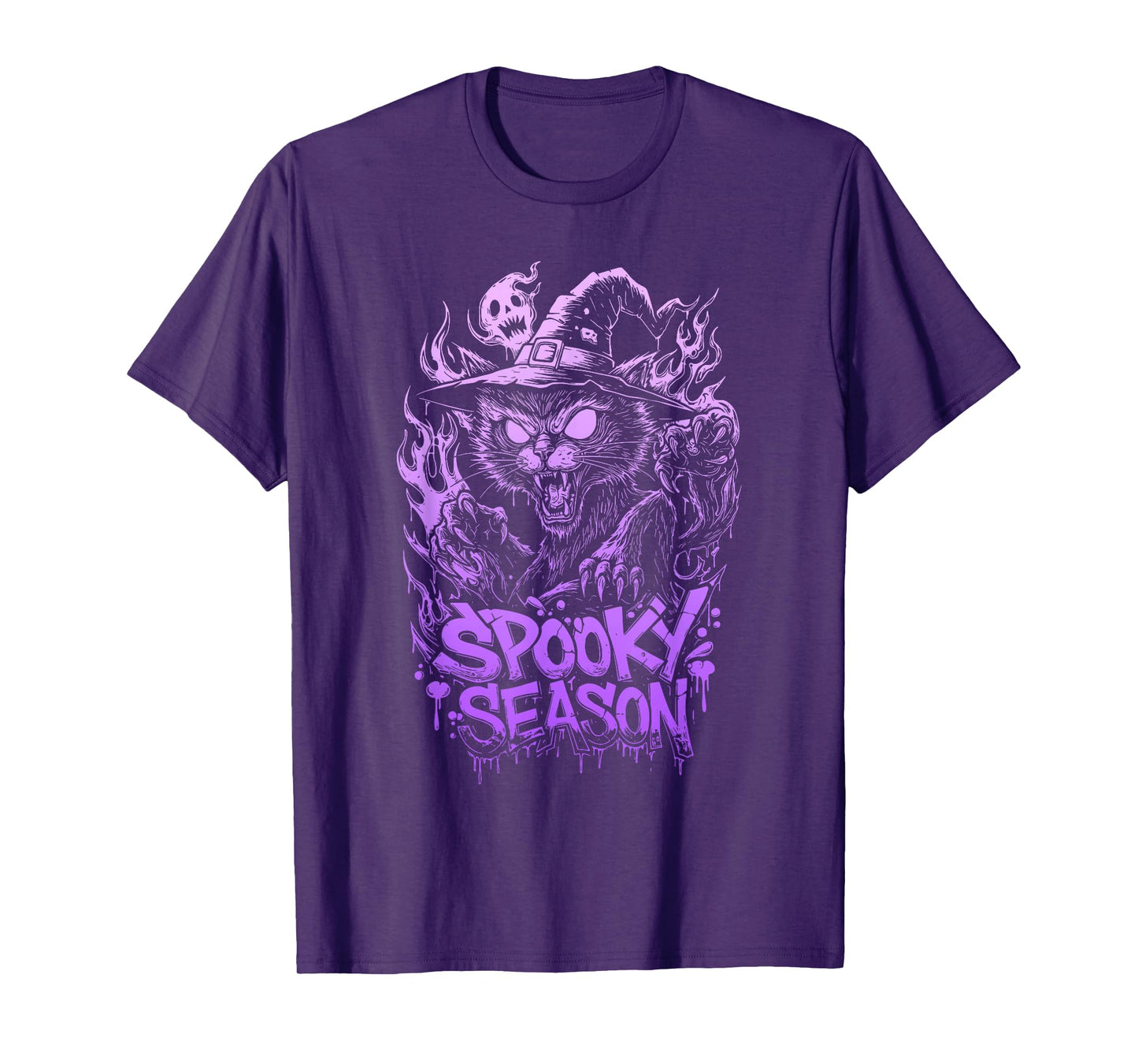 Spooky Season Halloween Cat Witch Hat Scary Creepy Graphic T-Shirt