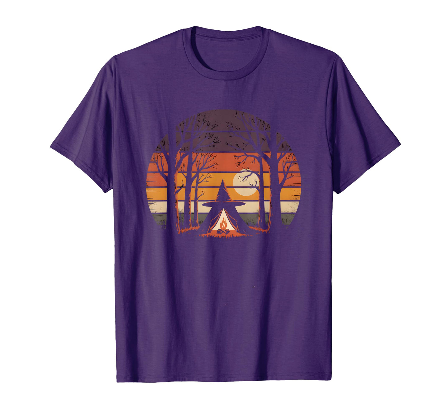 Retro Witchy Camping Halloween Sunset T-Shirt
