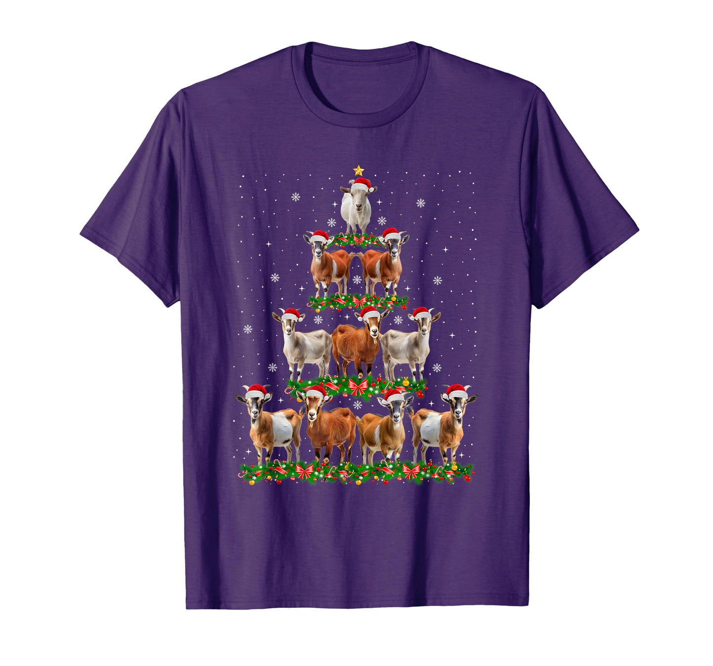 Goat Christmas Tree Lights Funny Xmas Family Men Women T-Shirt