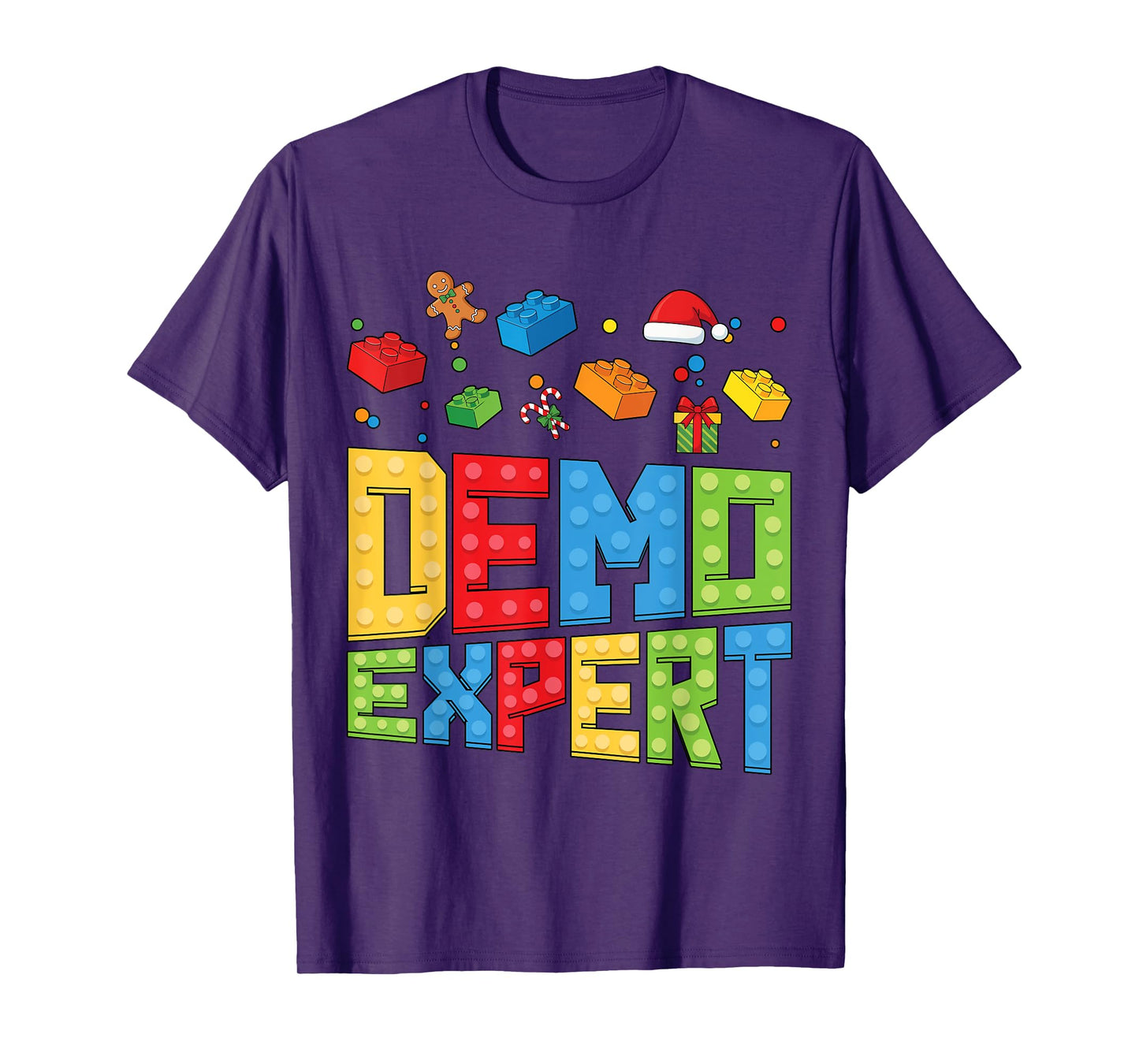 Demo Expert Block Building Brick Builder Santa Christmas T-Shirt
