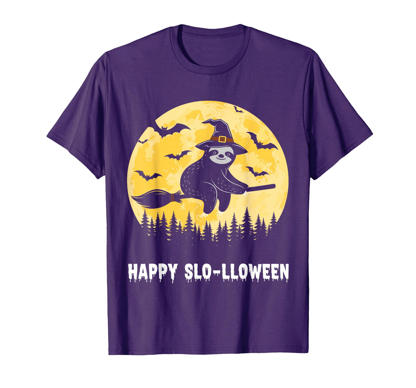 Happy Slo-lloween Funny Halloween Sloth Flying Witch T-Shirt