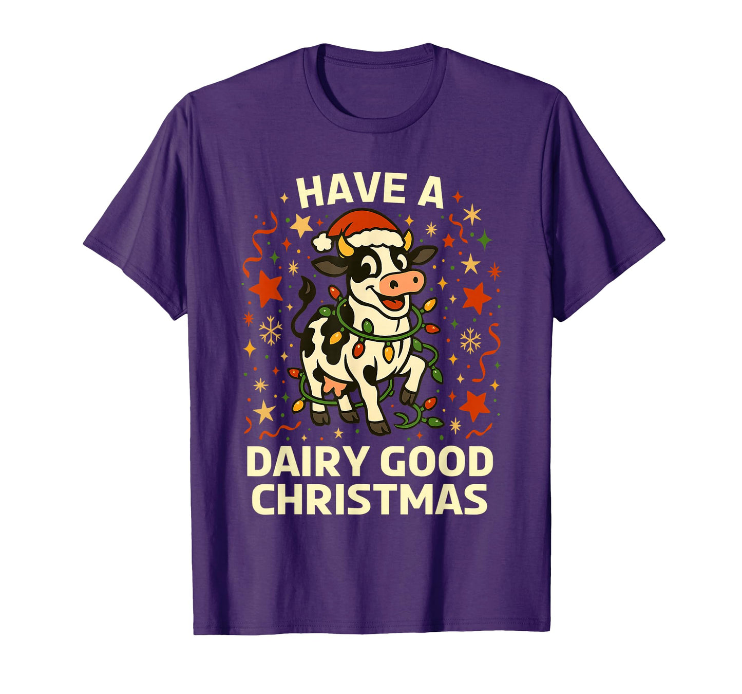 Christmas Holstein Cow Lights Funny Dairy Good Pun T-Shirt