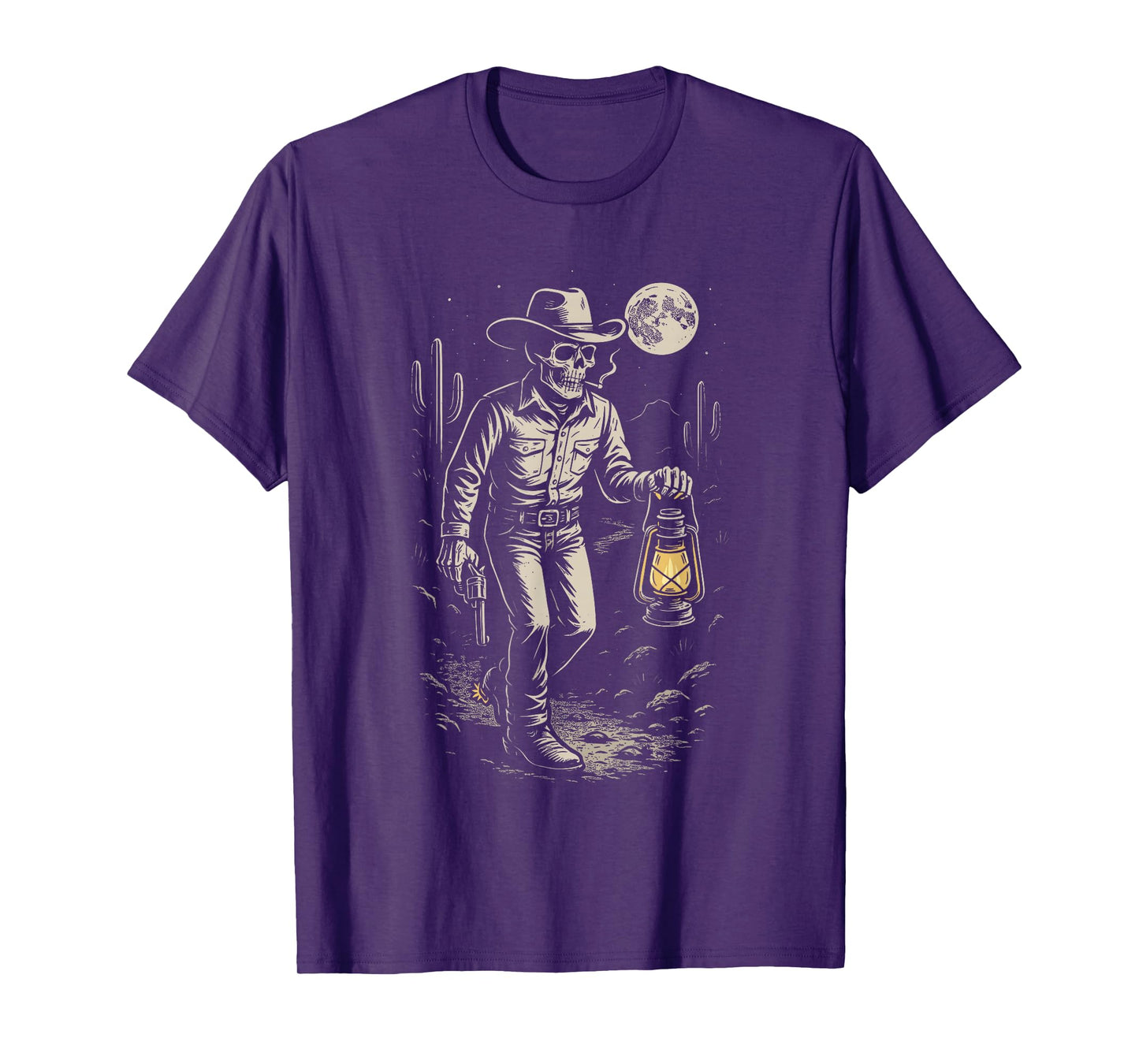 Vintage Skeleton Cowboy Smoking Moon Goth Western Gothic T-Shirt