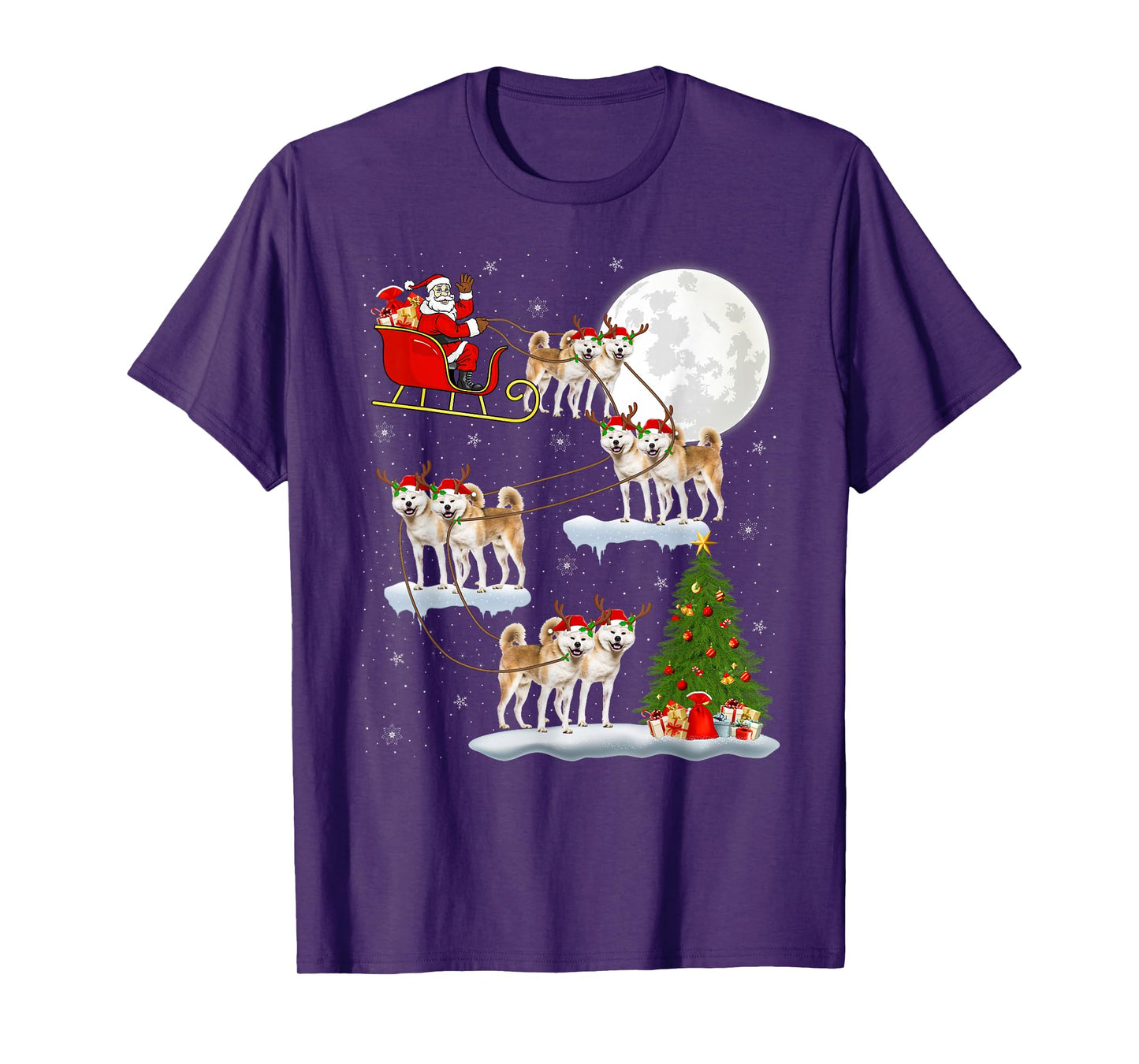 Akita Dog Santa Sleigh Flying Funny Magical Christmas T-Shirt