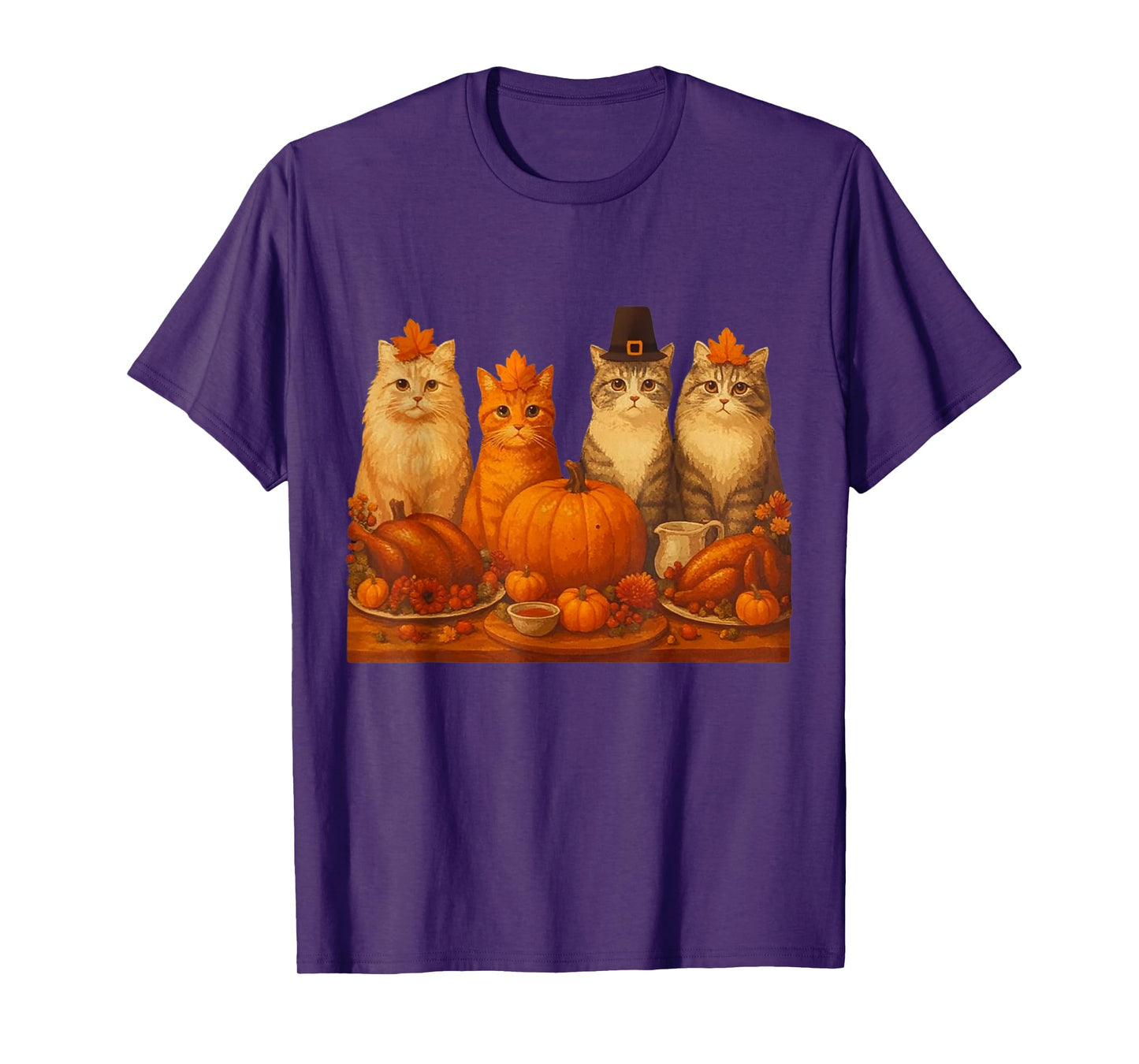 Thanksgiving Cats Dinner Feast Fall Thankful Men Women Kids T-Shirt