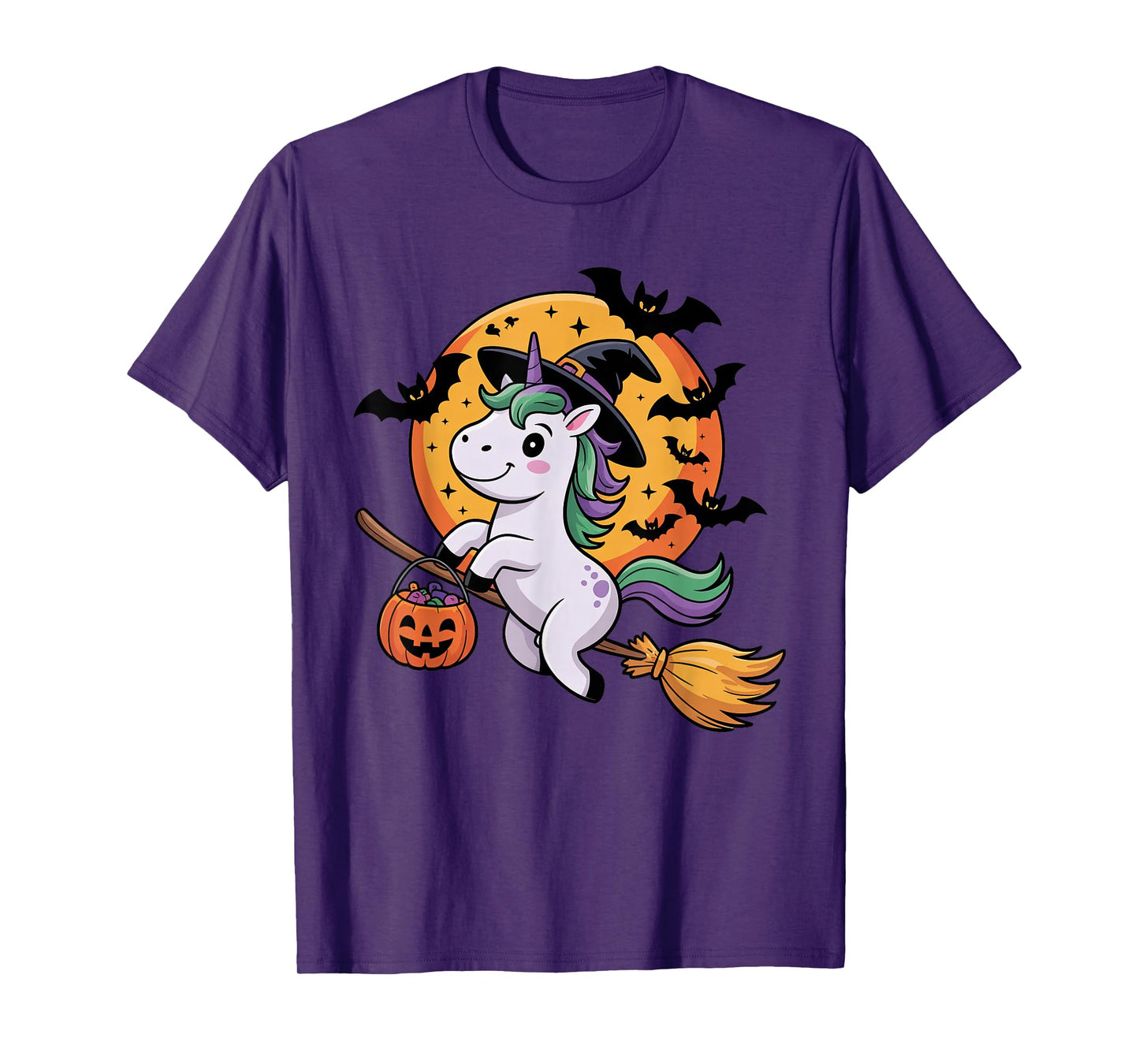 Cute Unicorn Halloween Witch Hat Jack-o-Lantern Candy Bucket T-Shirt