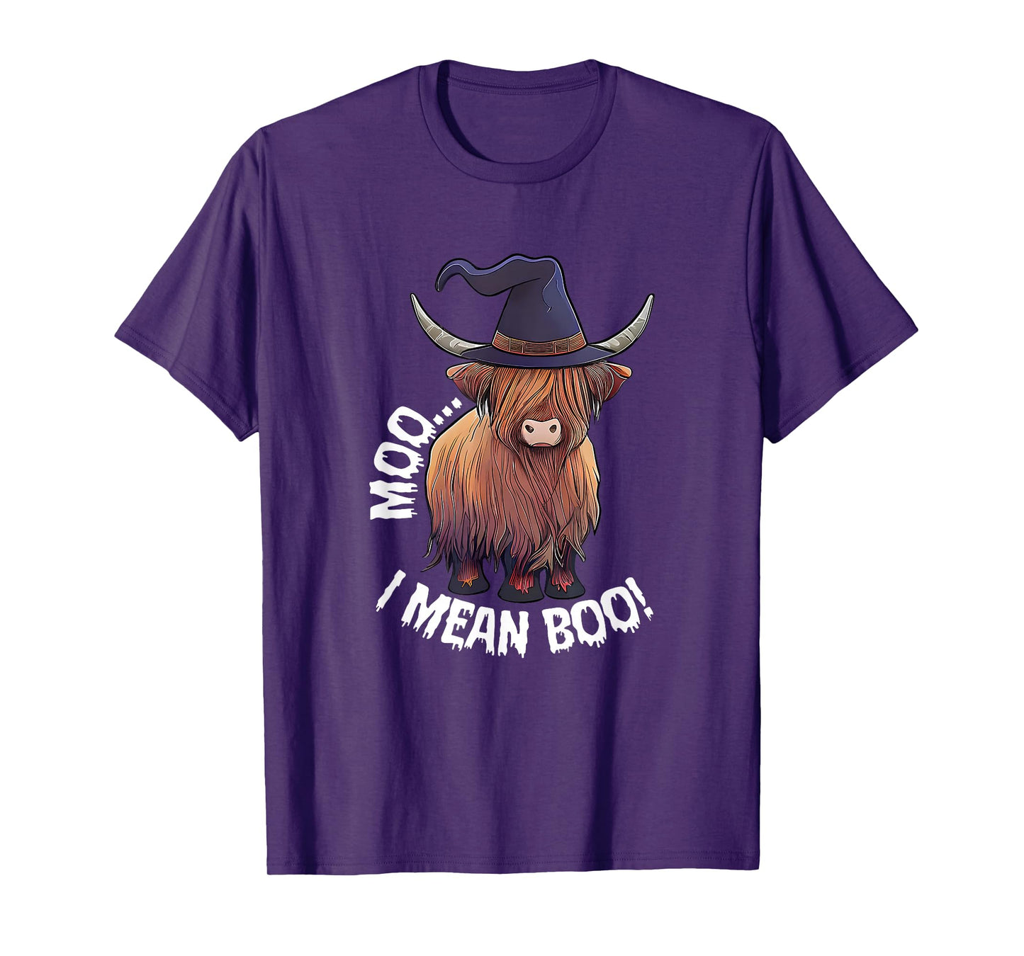 Moo I Mean Boo Halloween Highland Cow Witch Cow Lover Farm T-Shirt