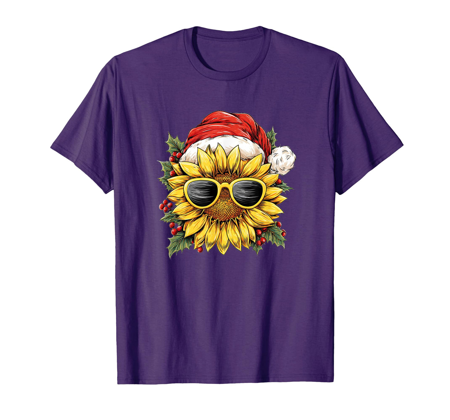 Festive Sunflower in Xmas Style for Santa Hat and Sunglasses T-Shirt