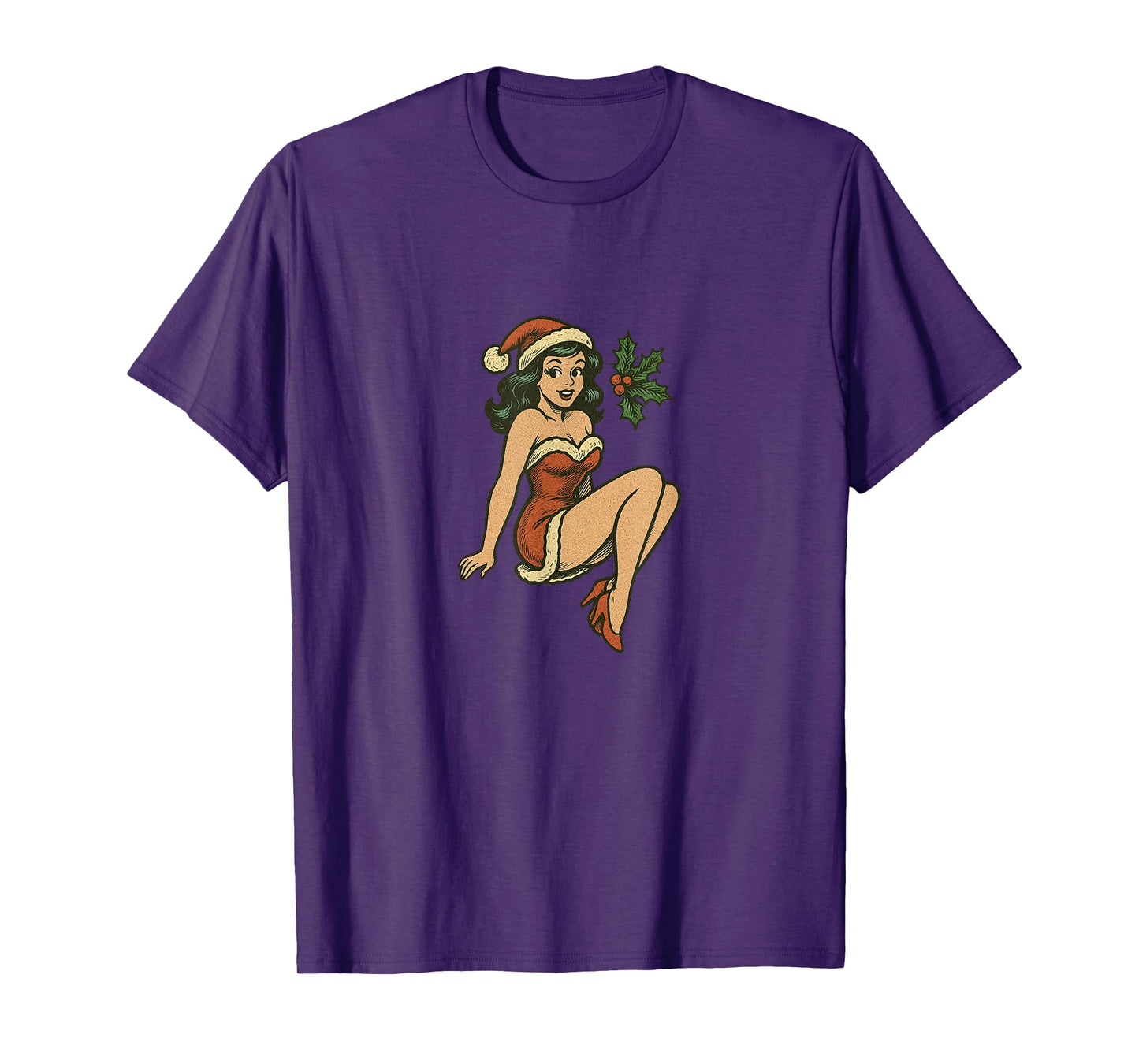 Vintage Merry Christmas Pinup Girl Holiday Retro Art T-Shirt