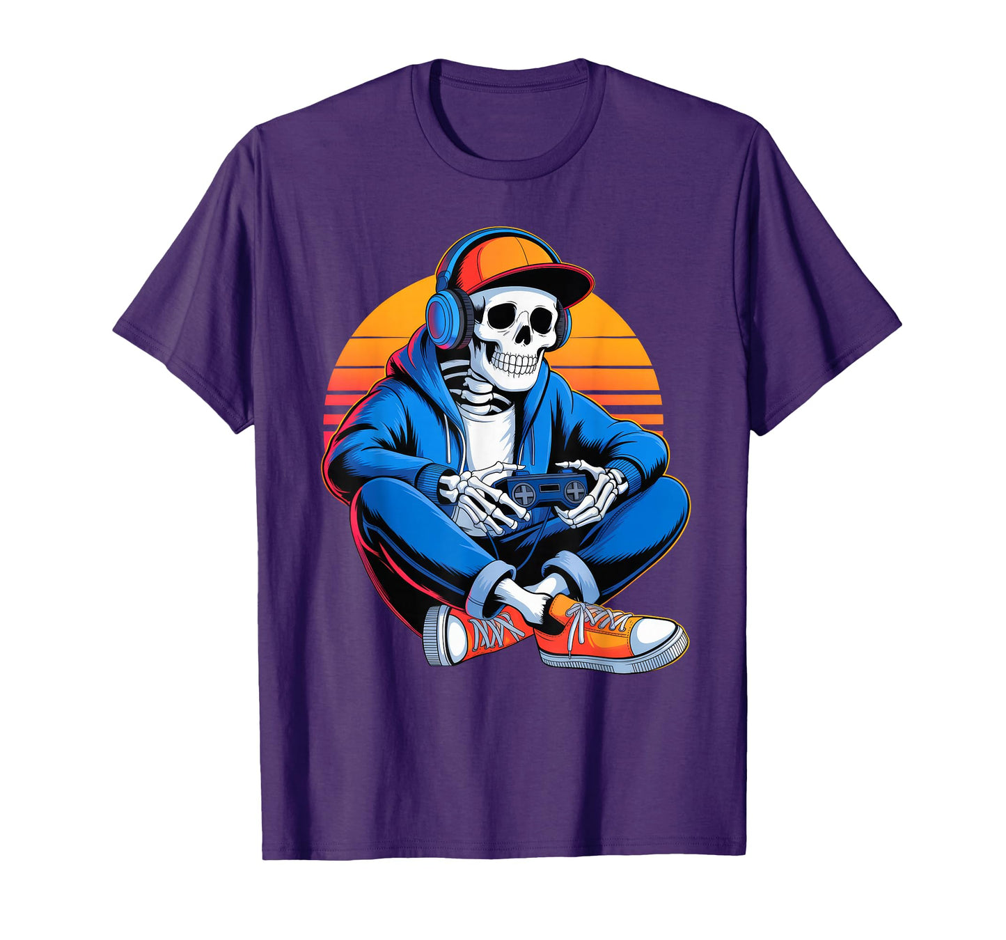 Funny Halloween Boys Men Kids Skeleton Video Gaming Gamer T-Shirt