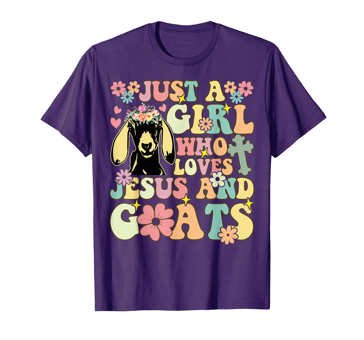 Groovy Farmer Farming Just A Girl Who Loves Jesus And Goats T-Shirt