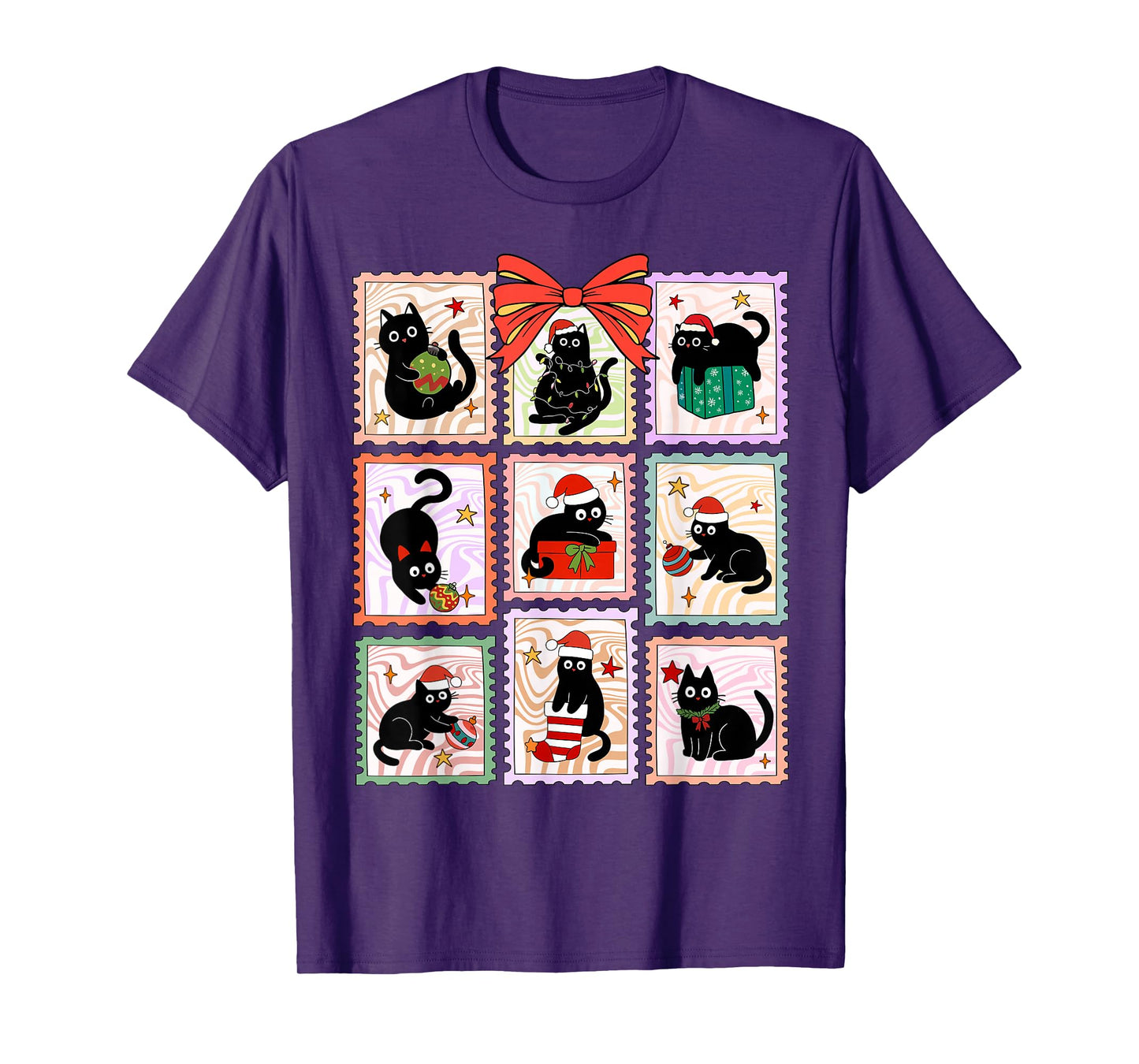 Merry Christmas Black Cat Meowy Funny Santa Hat Women Kids T-Shirt