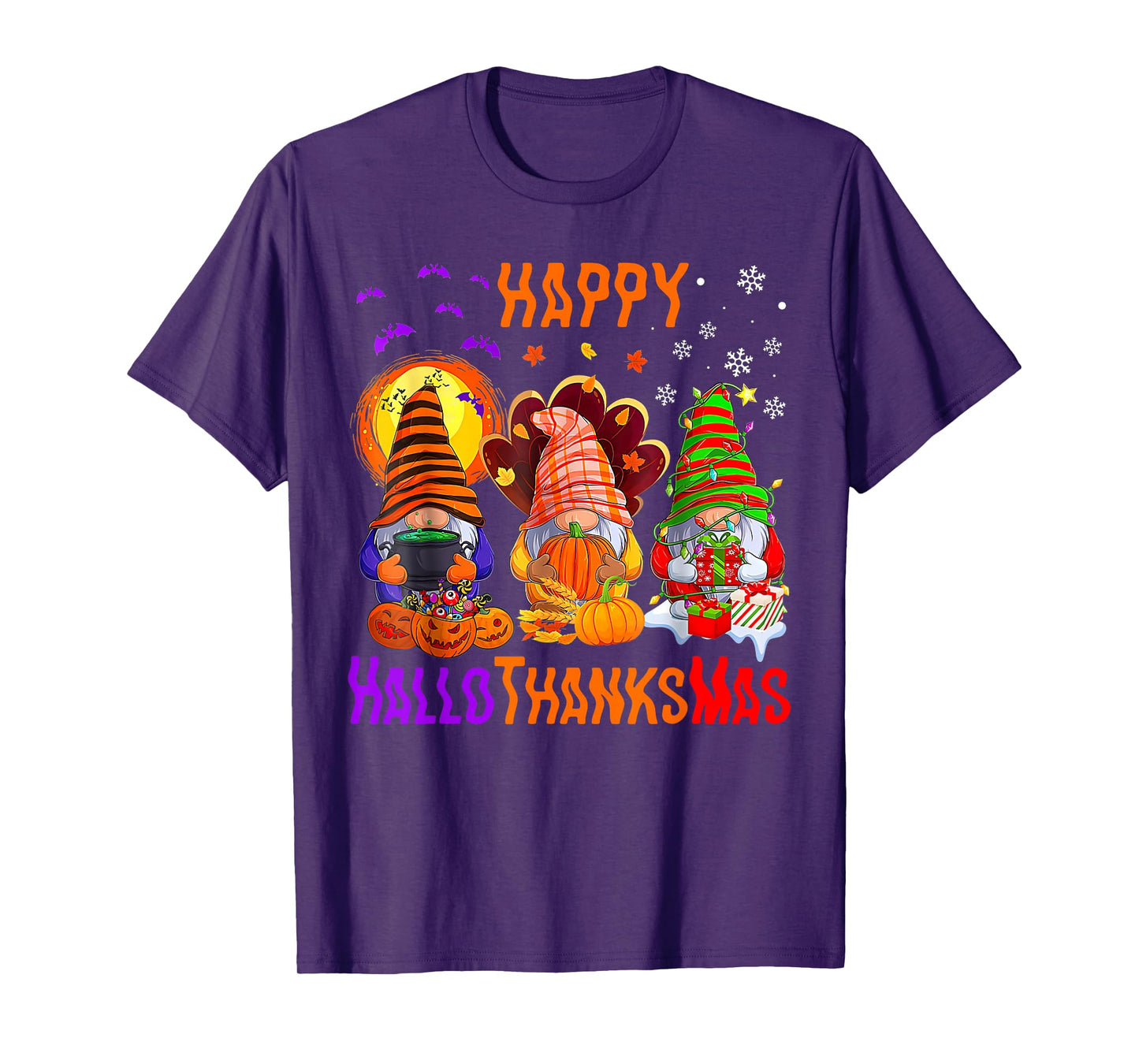 Three Gnomes Halloween Merry Christmas Happy Hallothanksmas T-Shirt