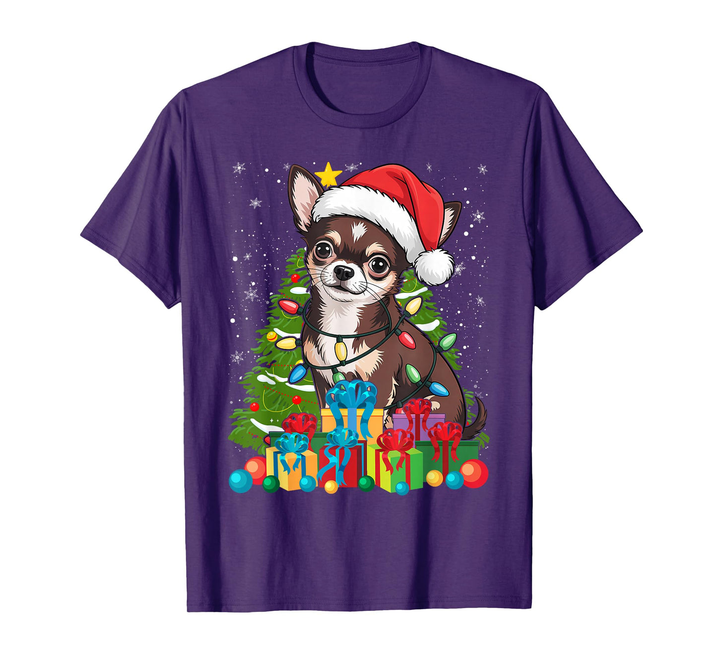 Chihuahua Christmas Tree Lights Santa Dog Lover Xmas Women T-Shirt