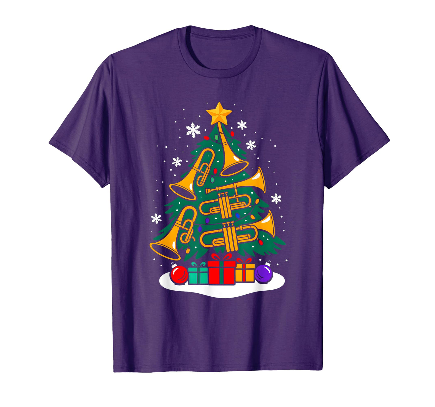 Christmas Tumpet Player Xmas Tree Funny Music Lover Santa T-Shirt
