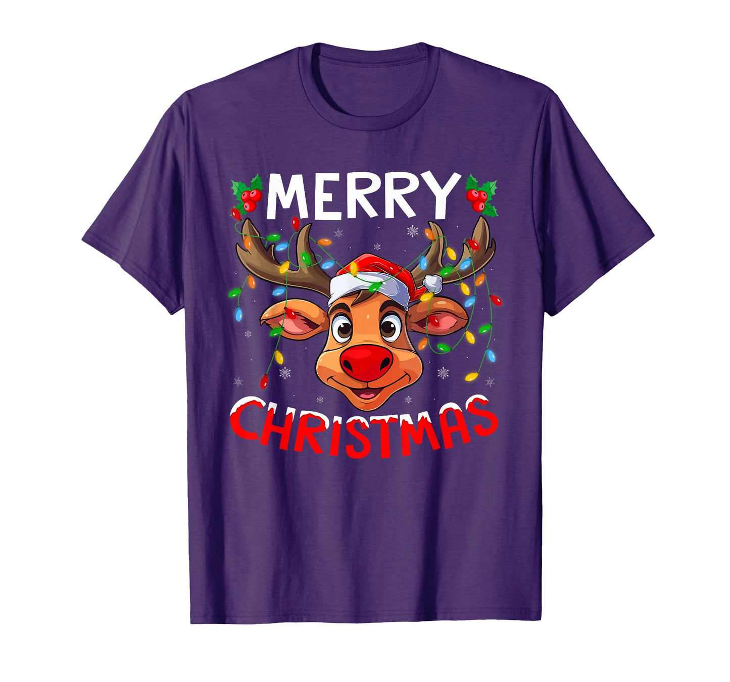 Xmas Family Lights Santa Hat Reindeer Merry Christmas T-Shirt
