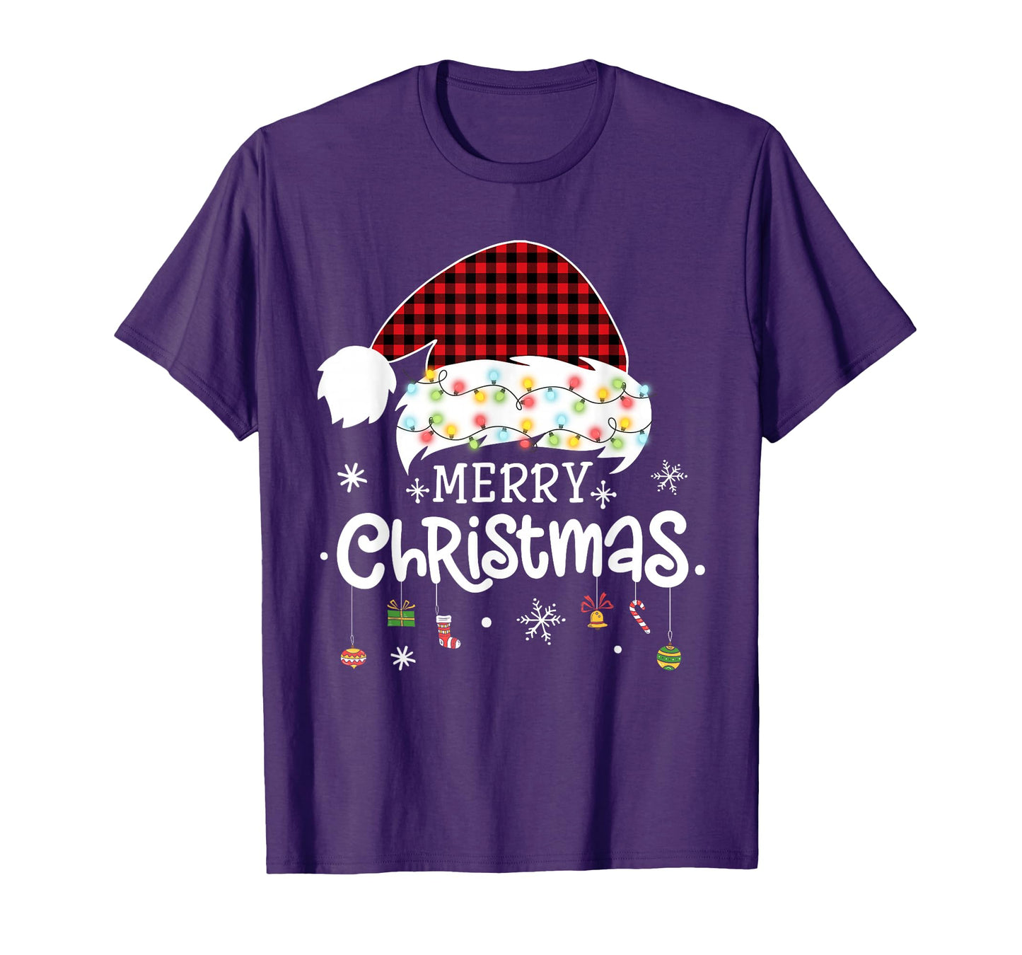 Merry Christmas Lights Red Santa Hat Xmas Family Men Women T-Shirt