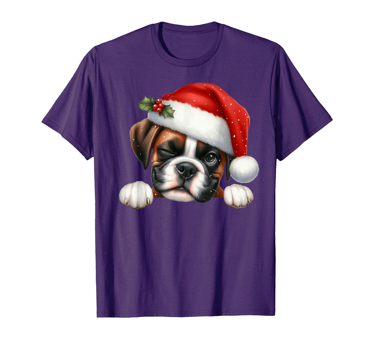 Boxer Dog Christmas Santa Hat Dog Mom Dad T-Shirt
