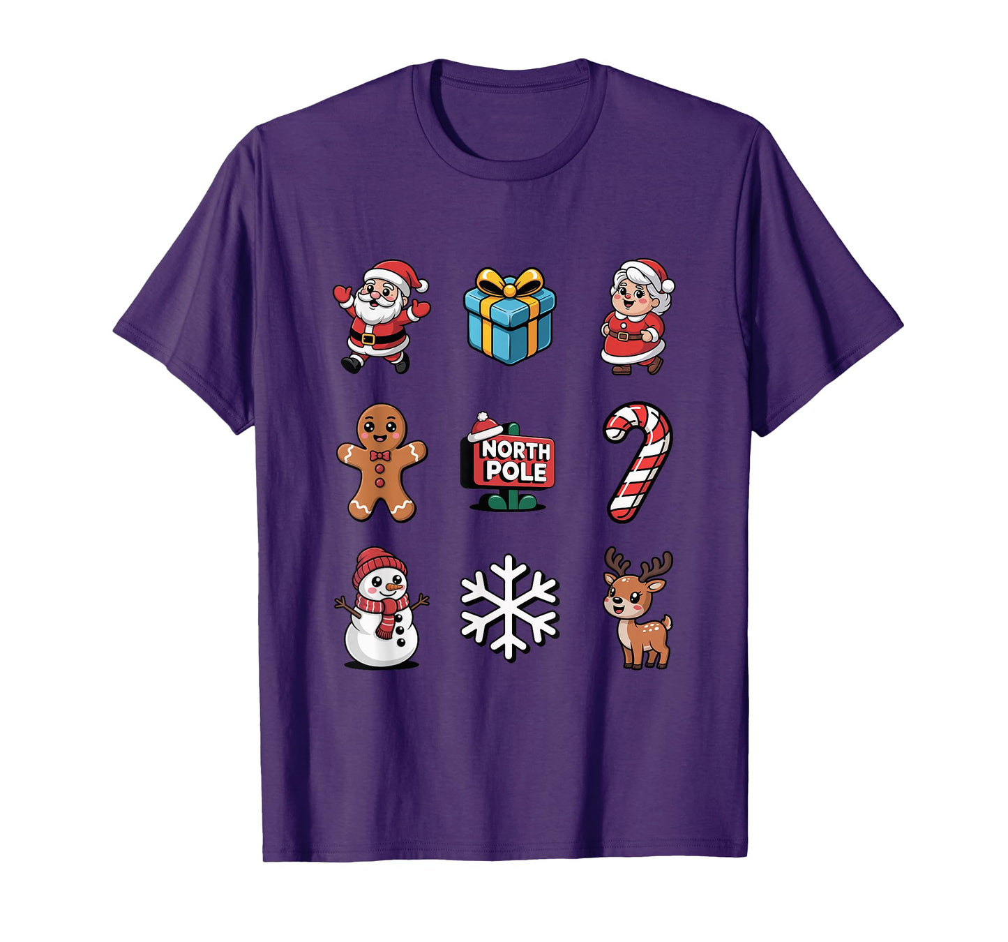 Cute Xmas Characters Santa Candy Cane Snowman T-Shirt