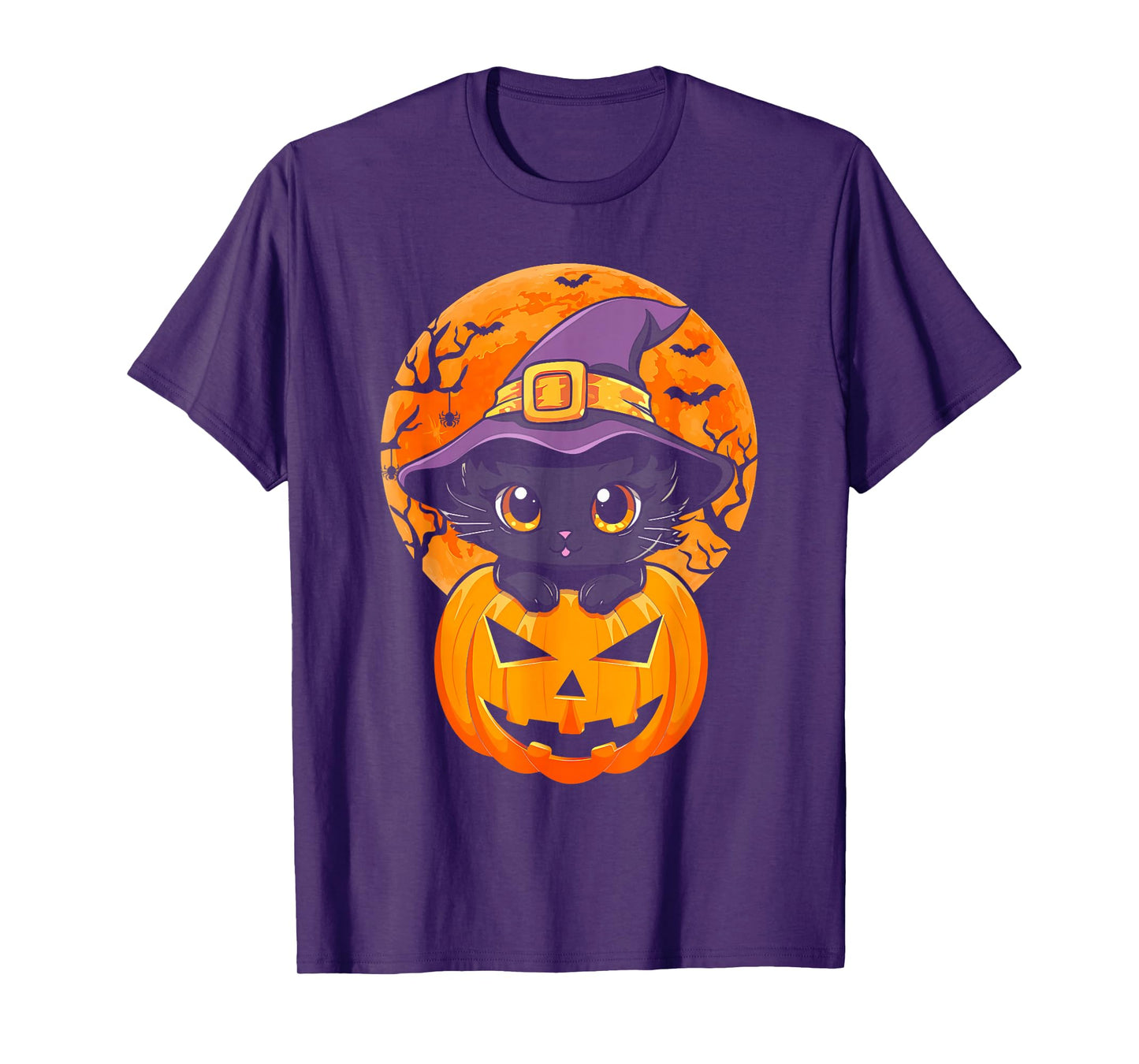 Retro Black Cat Halloween Pumpkin Costume for Men Women Kids T-Shirt