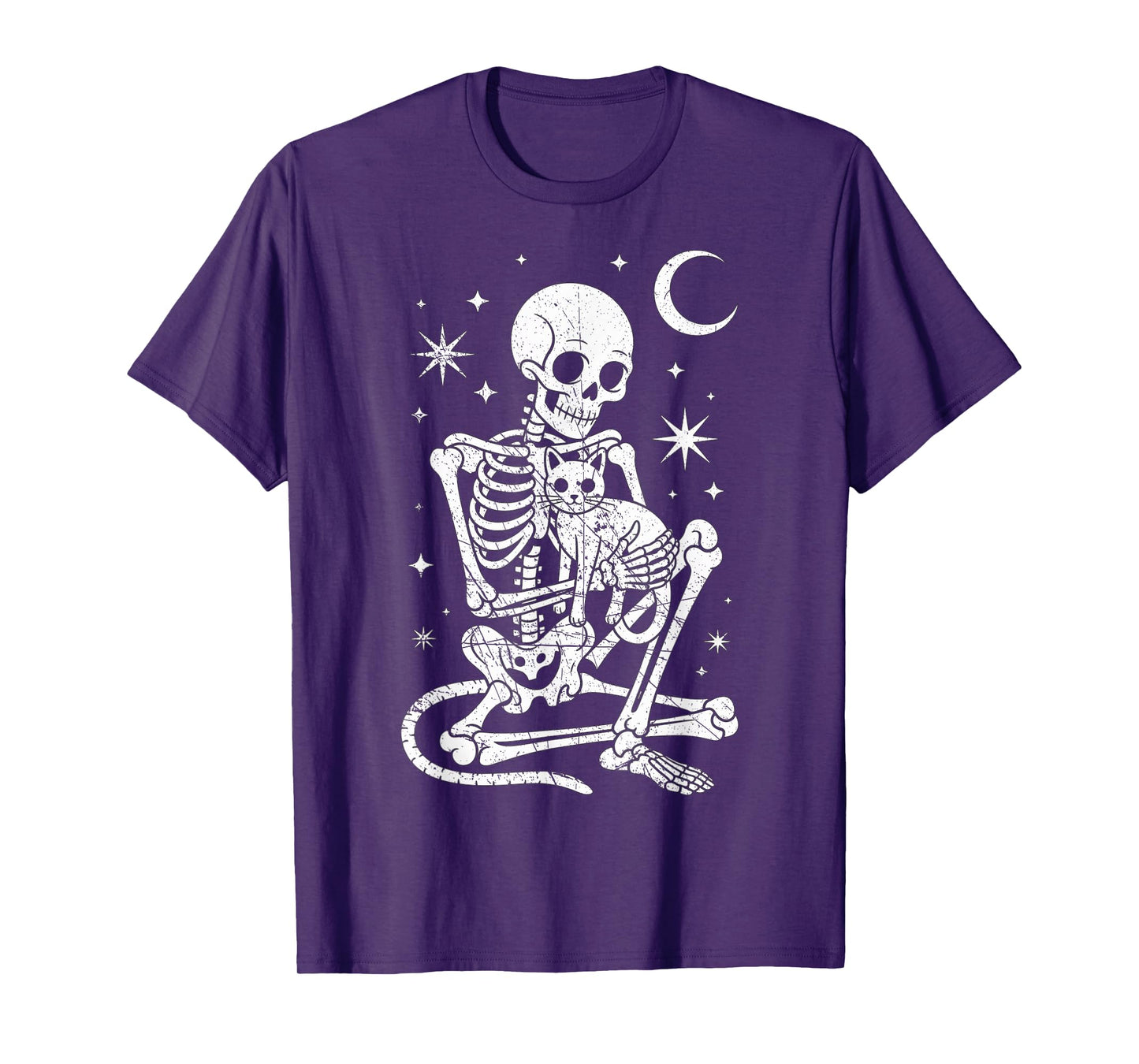 Skeleton Holding A Cat Funny Lazy Halloween Costume Skull T-Shirt