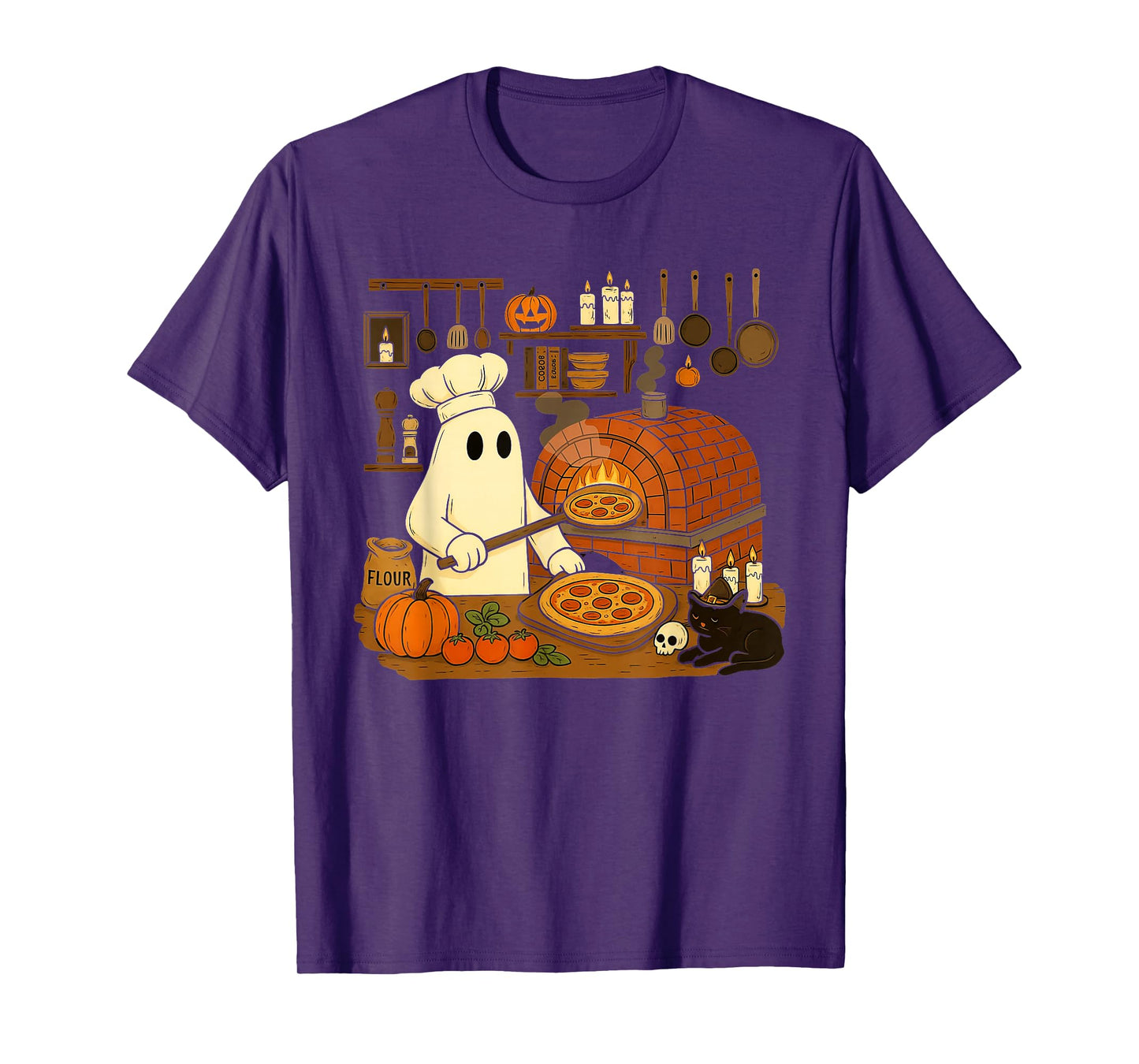 Halloween Vibes Spooky Season Boo Ghost Baking Pizza Lover T-Shirt