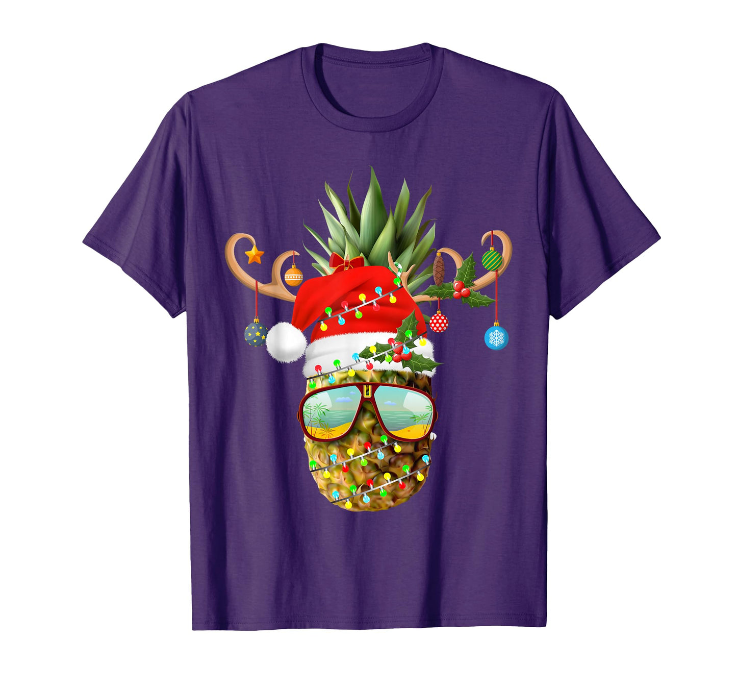 Pineapple Christmas Tree Lights Sunglasses Holiday Xmas T-Shirt