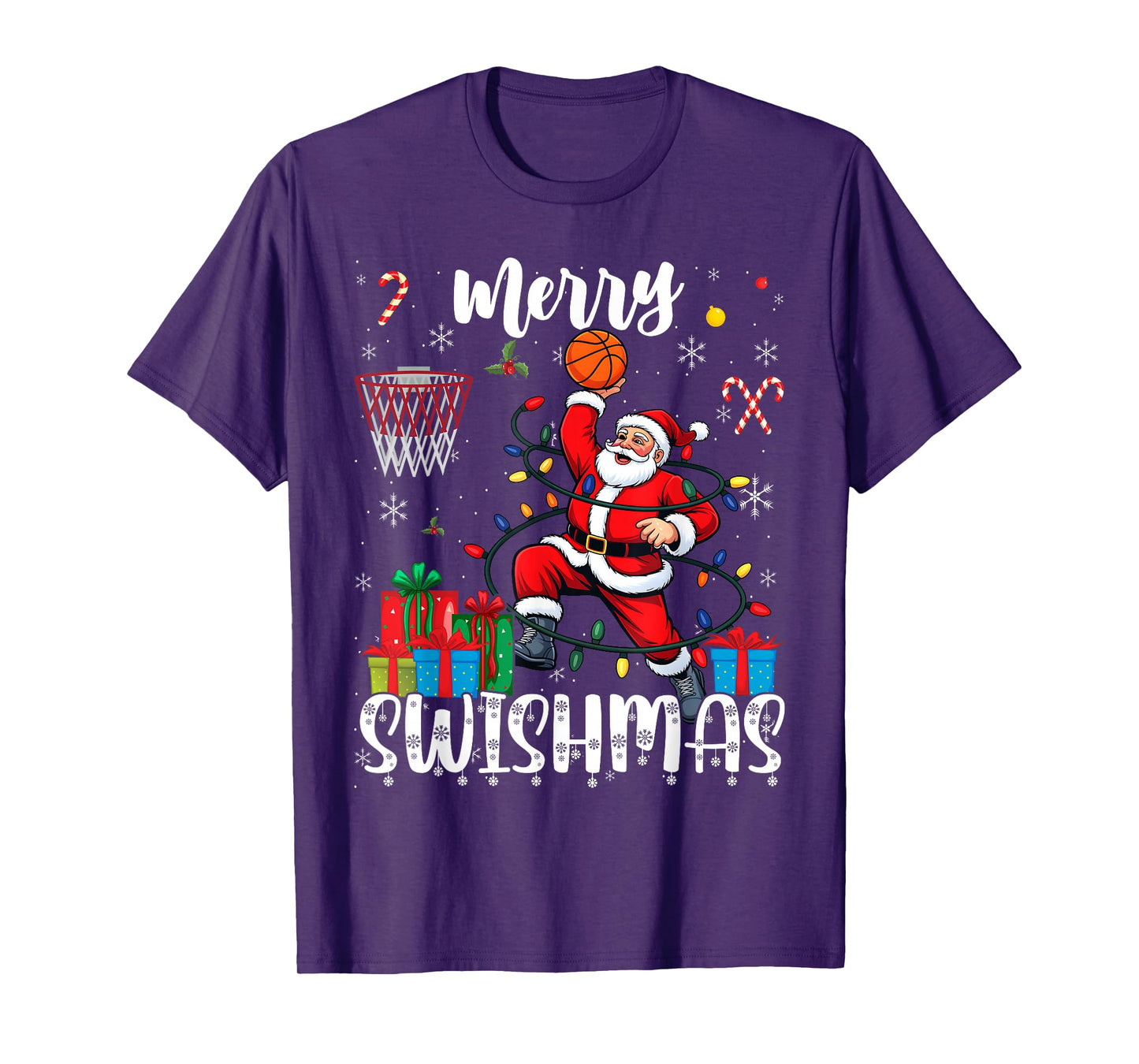 Merry Swishmas Santa Basketball Christmas Pajamas Matching T-Shirt