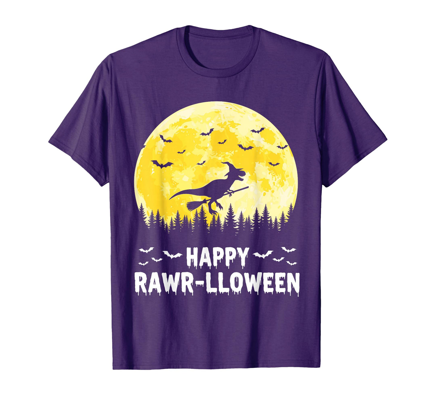 Happy Rawr-lloween Funny Halloween T Rex Flying Witch T-Shirt