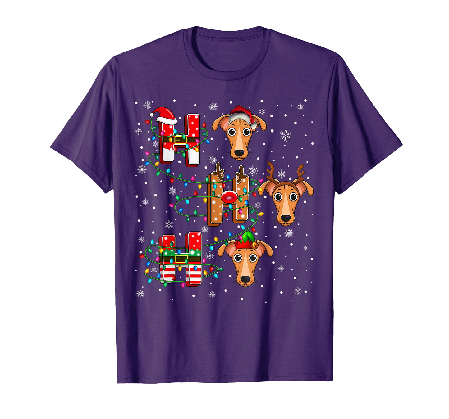 Ho Ho Ho Santa Reindeer Hat Elf Matching Greyhound Dog Xmas T-Shirt