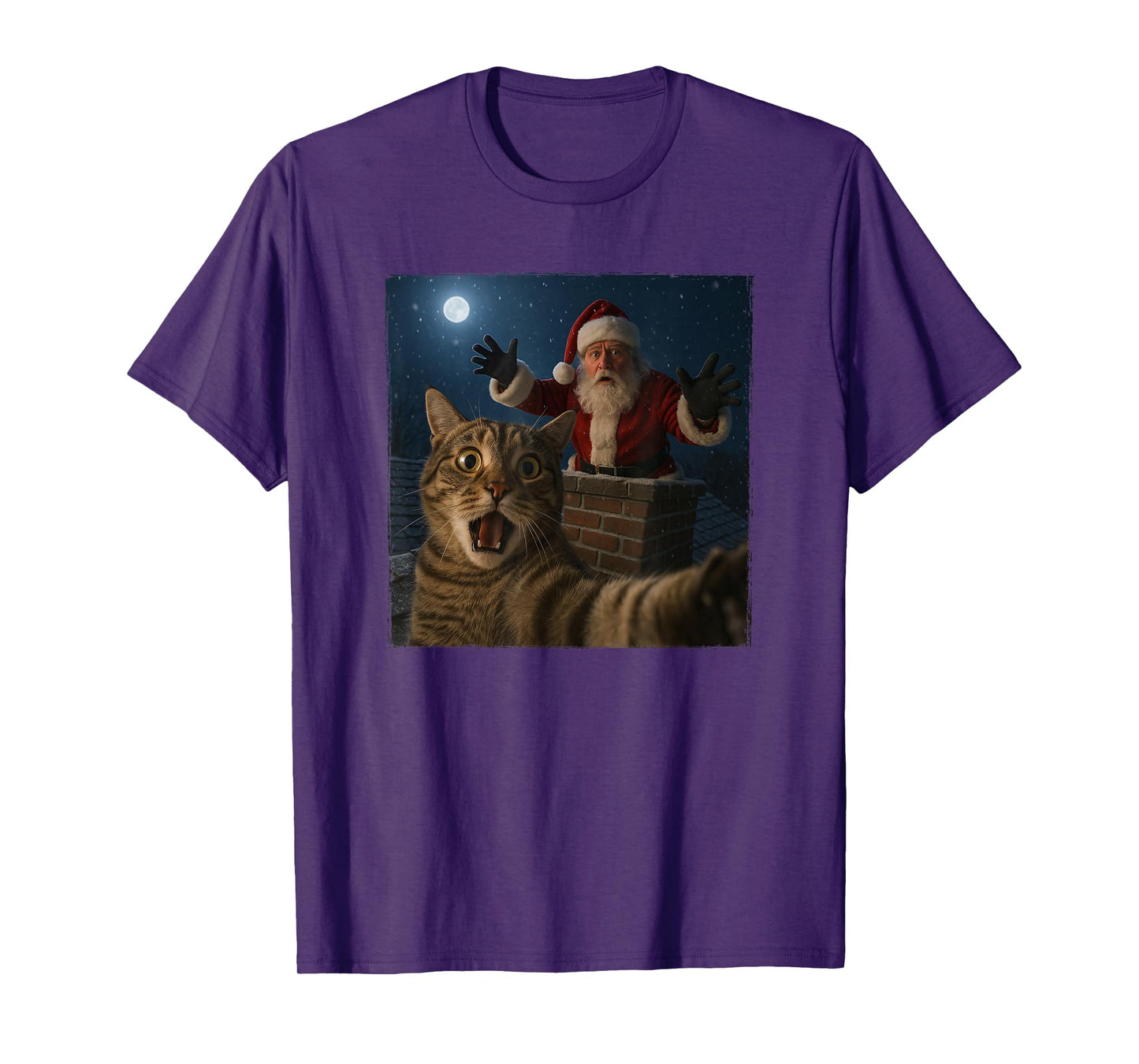 Funny Cat Selfie with Santa in Chimney Christmas T-Shirt
