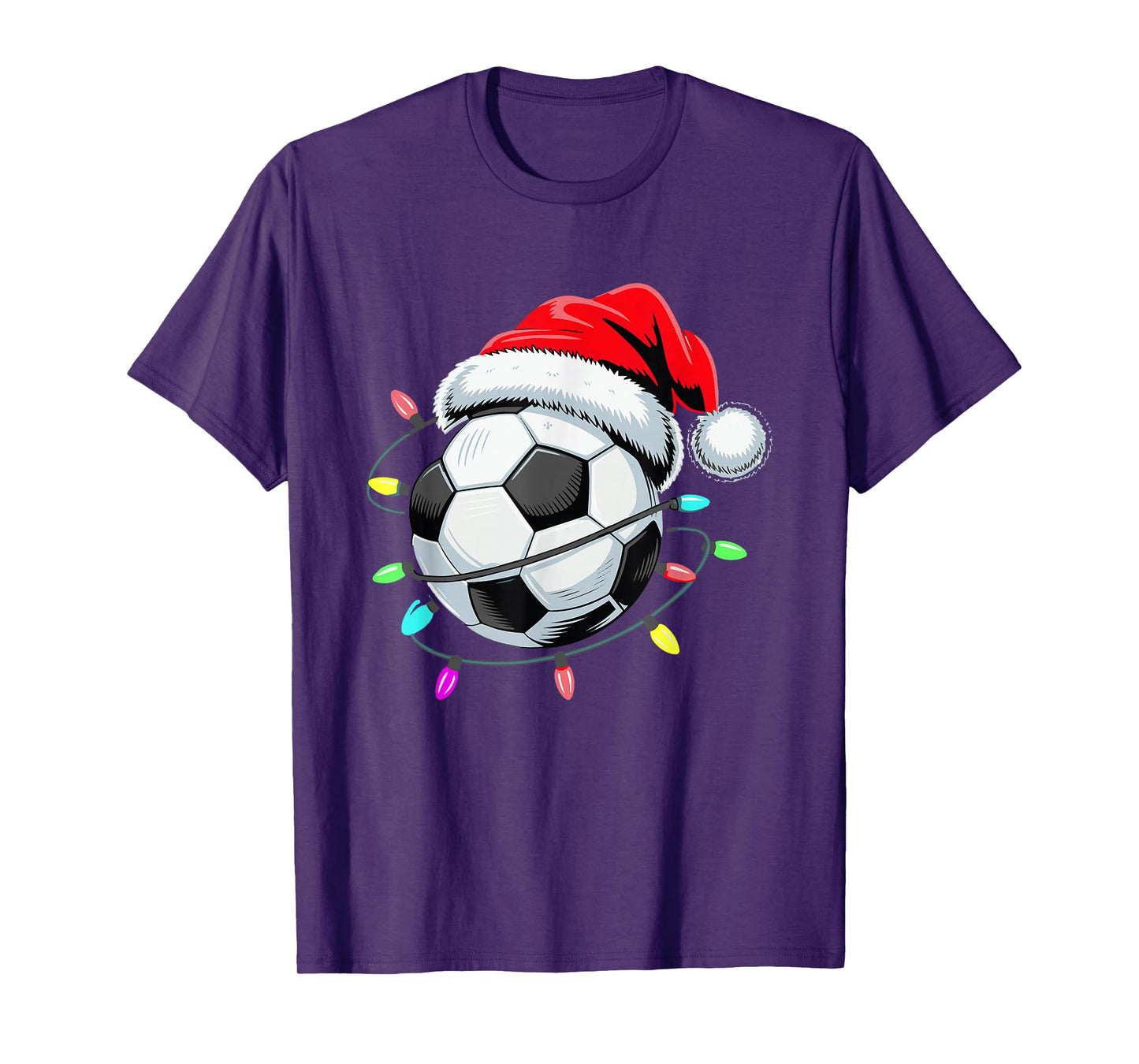 Santa Soccer Ball Christmas Lights Kids Boys Women Men Youth T-Shirt