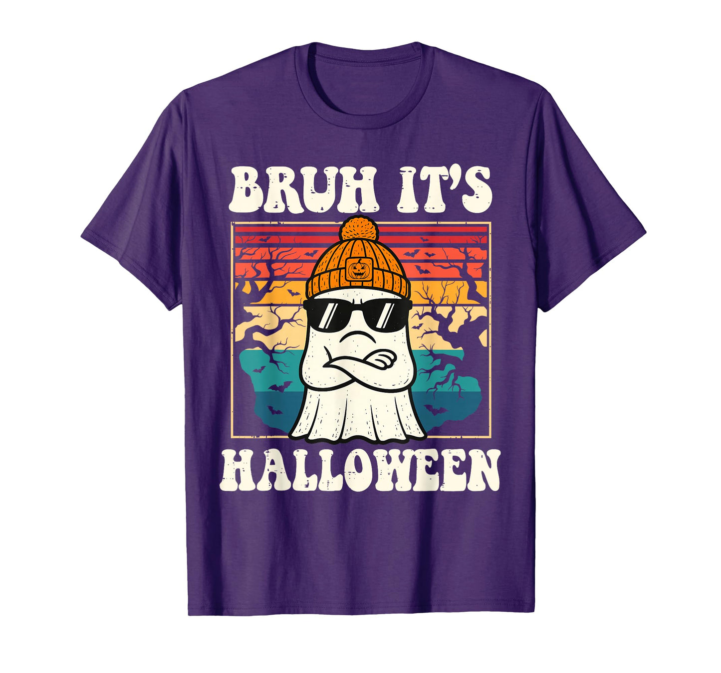 Bruh It's Halloween Funny Retro Ghost Halloween Men Boys T-Shirt