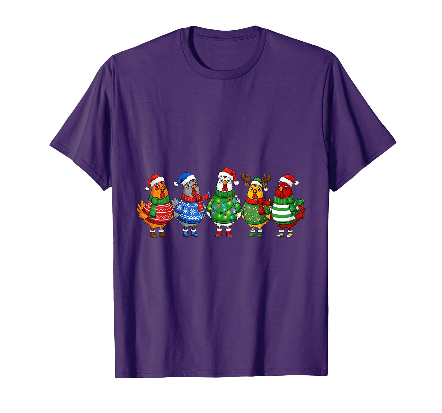 Ugly Christmas Chicken Santa Hat Lights Sweater Xmas Holiday T-Shirt