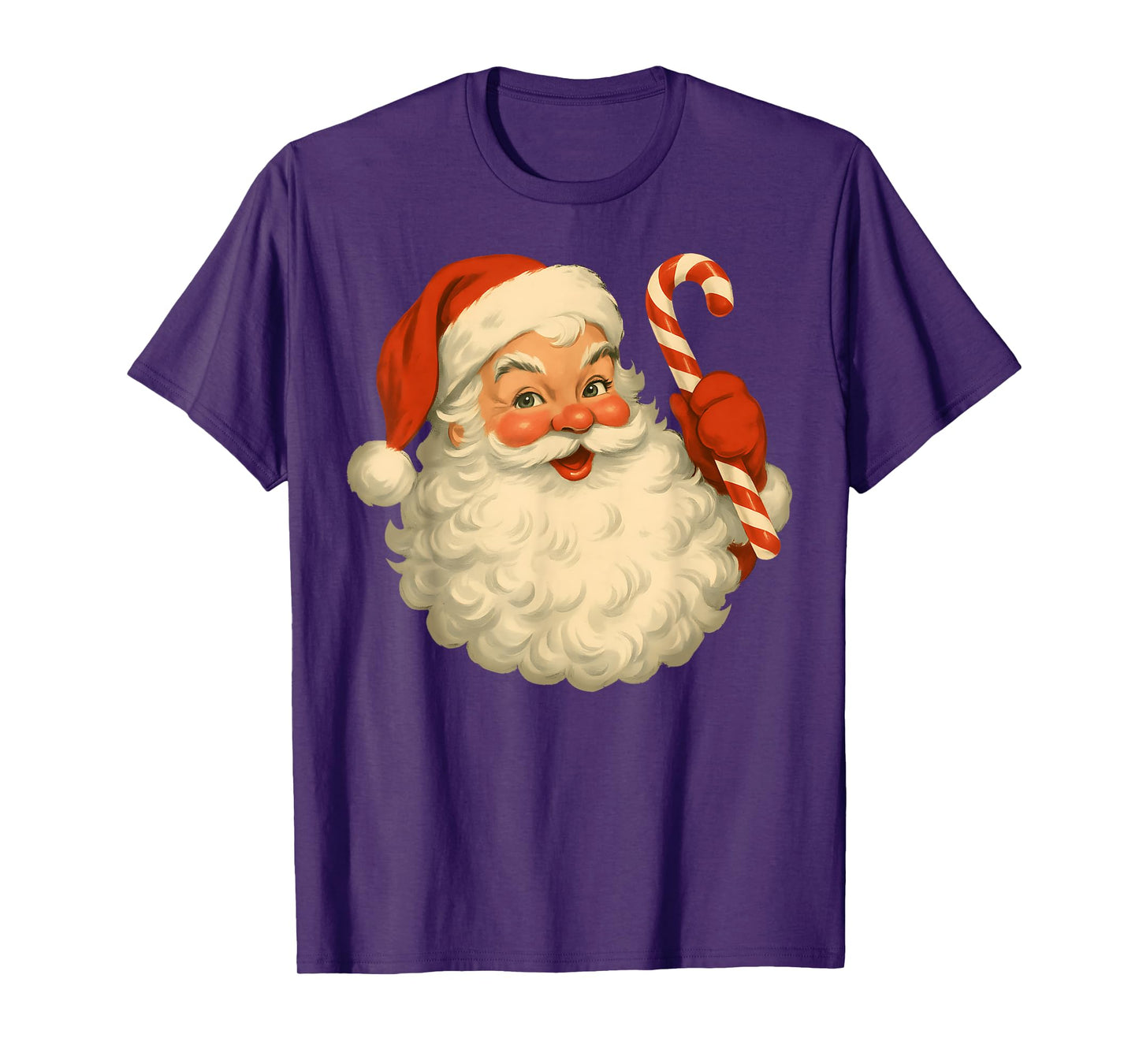 Pink Santa Claus Christmas Candy Cane Vintage Girl Women T-Shirt