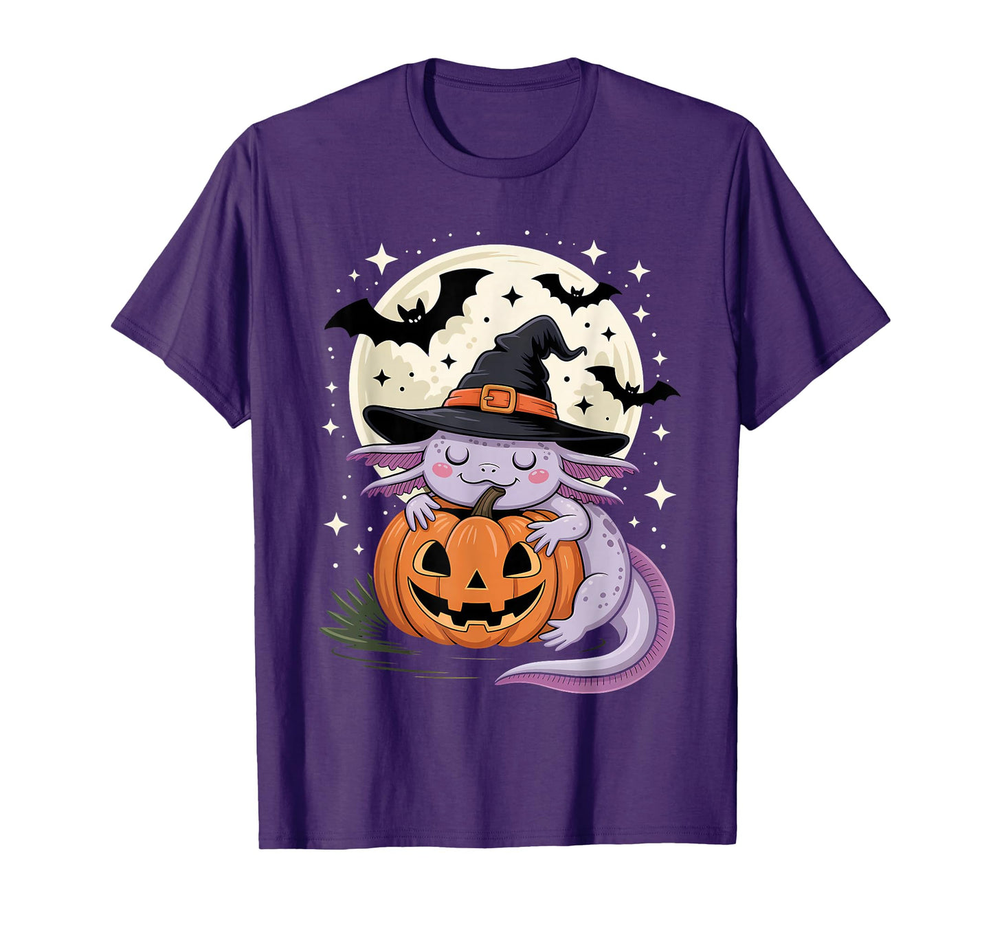 Halloween Axolotl Witch Hat Pumpkin Spooky T-Shirt