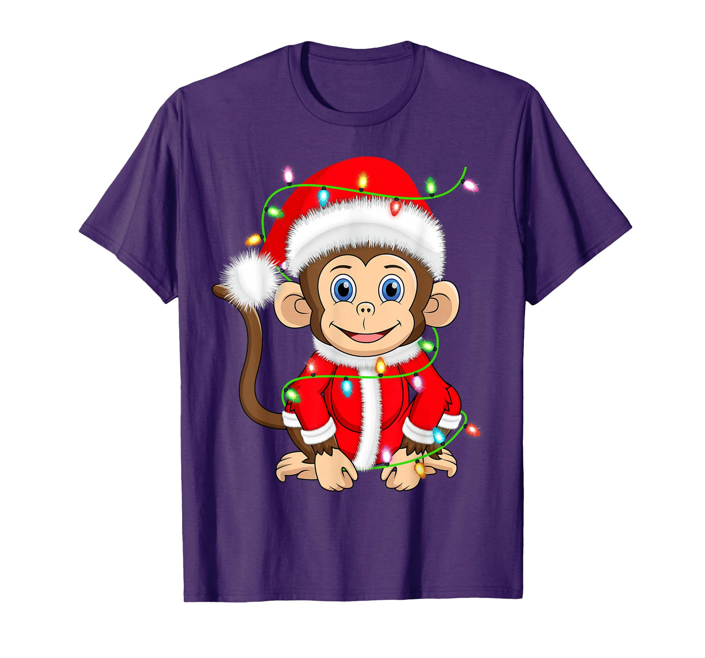 Funny Monkey Christmas Lights Santa Costume Cute Animal Xmas T-Shirt