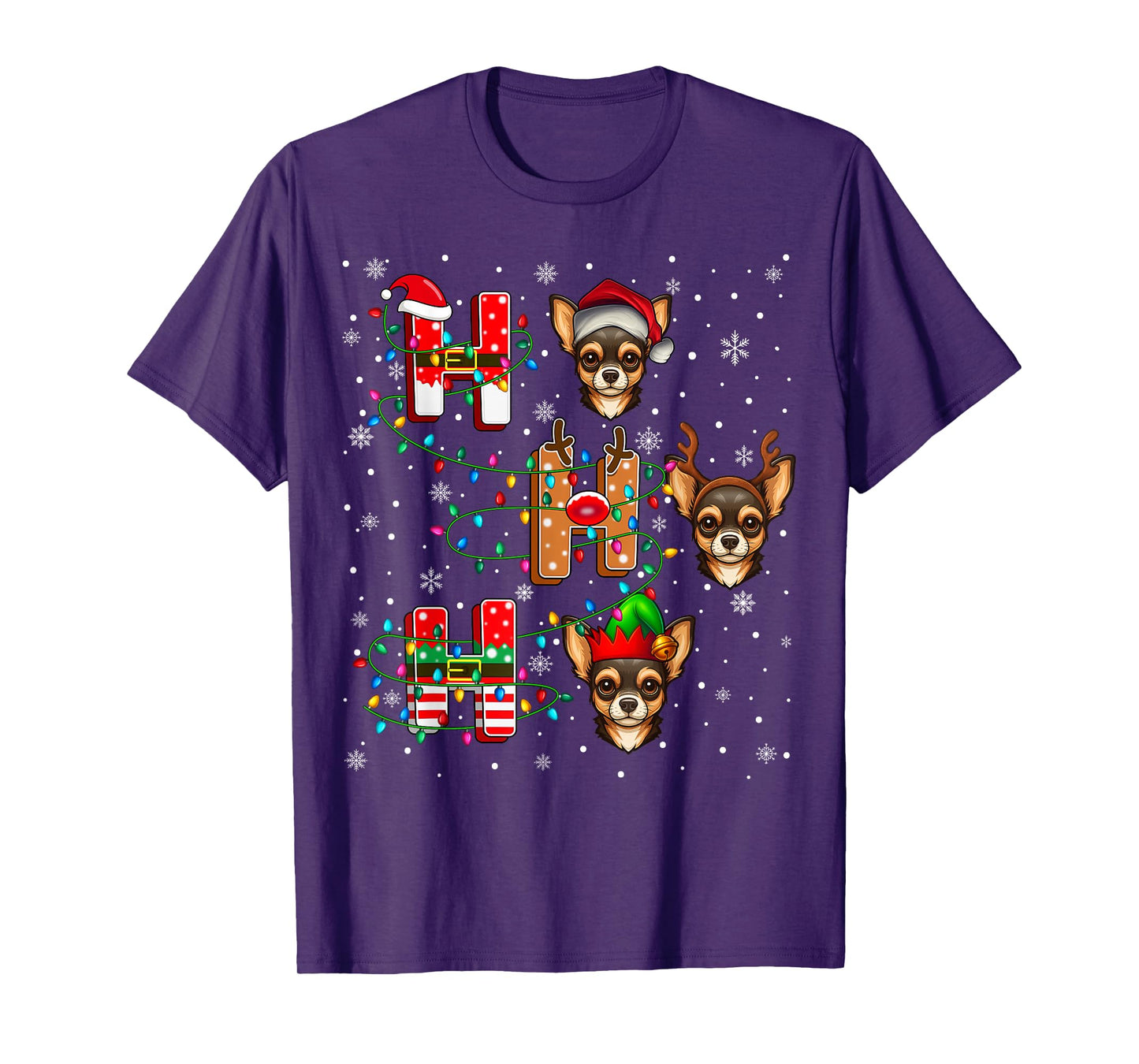Ho Ho Ho Santa Reindeer Hat Elf Matching Chihuahua Dog Xmas T-Shirt