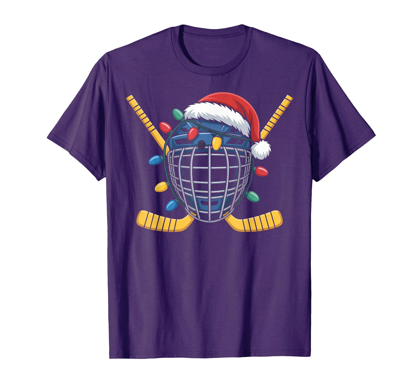 Ice Hockey Goalie Mask Santa Christmas Lights Winter Sports T-Shirt
