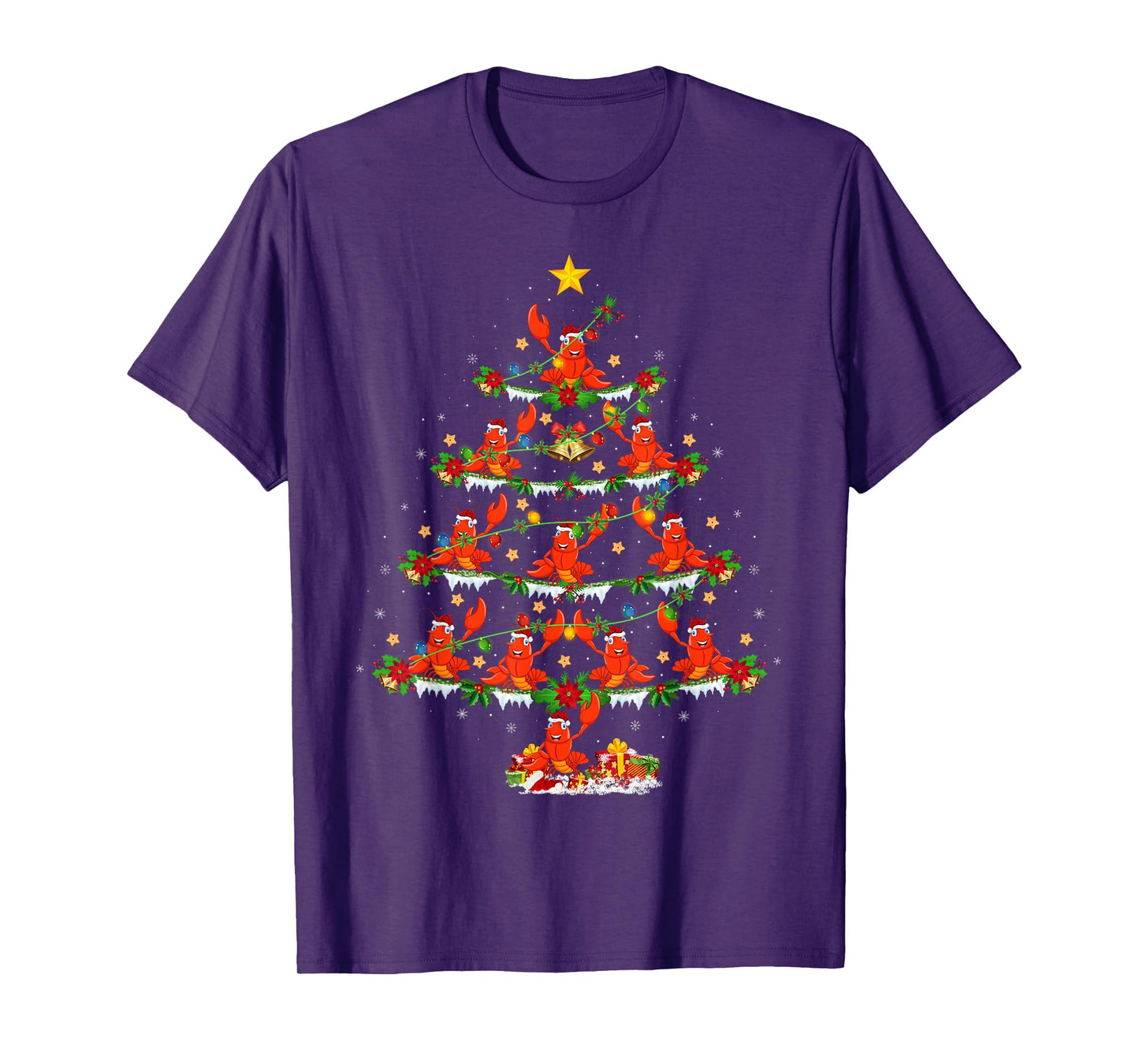 Lobster Christmas Tree Lights Funny Lobster Fish Xmas T-Shirt